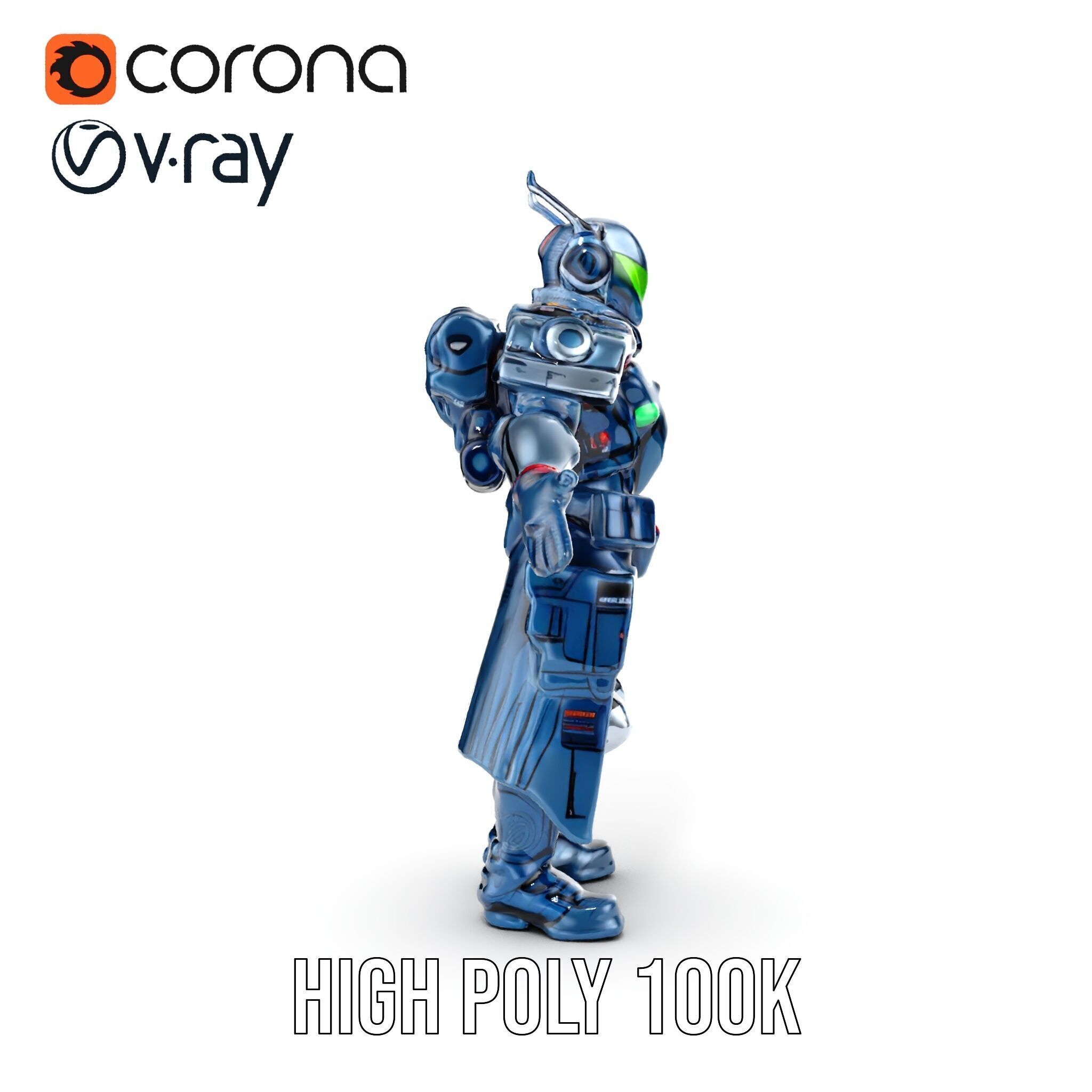 Futuristic Armored Soldier Rigged and Animated Character Model Low-poly 3D model_24