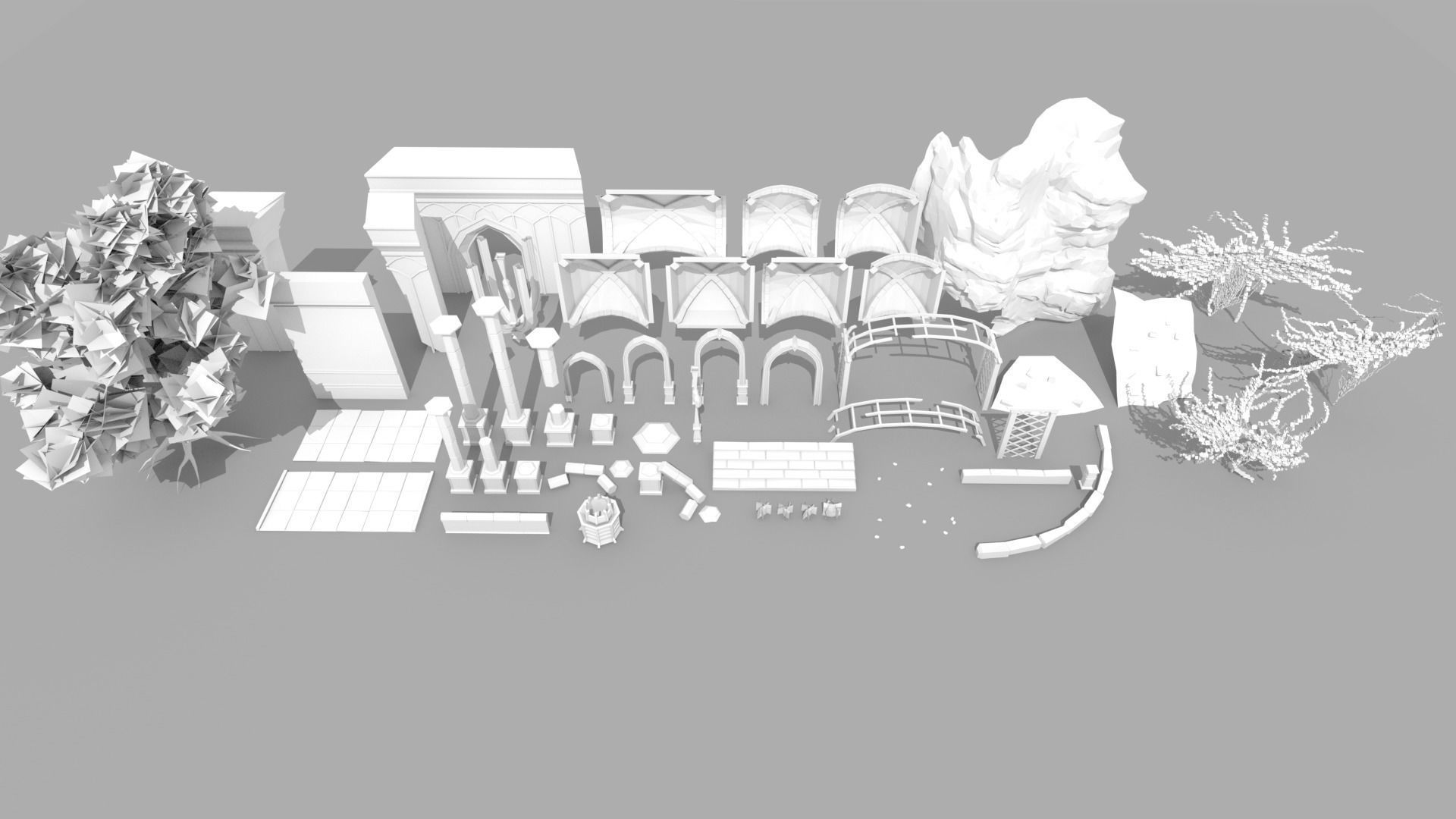 Elven Dungeon Ruins - Modular Low-poly 3D model_11