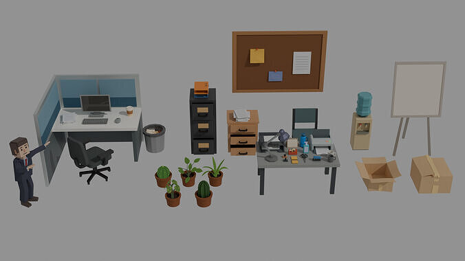 Low-poly Office Props Low-poly 3D model