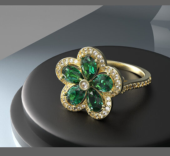 golden pear flower ring 3D print model
