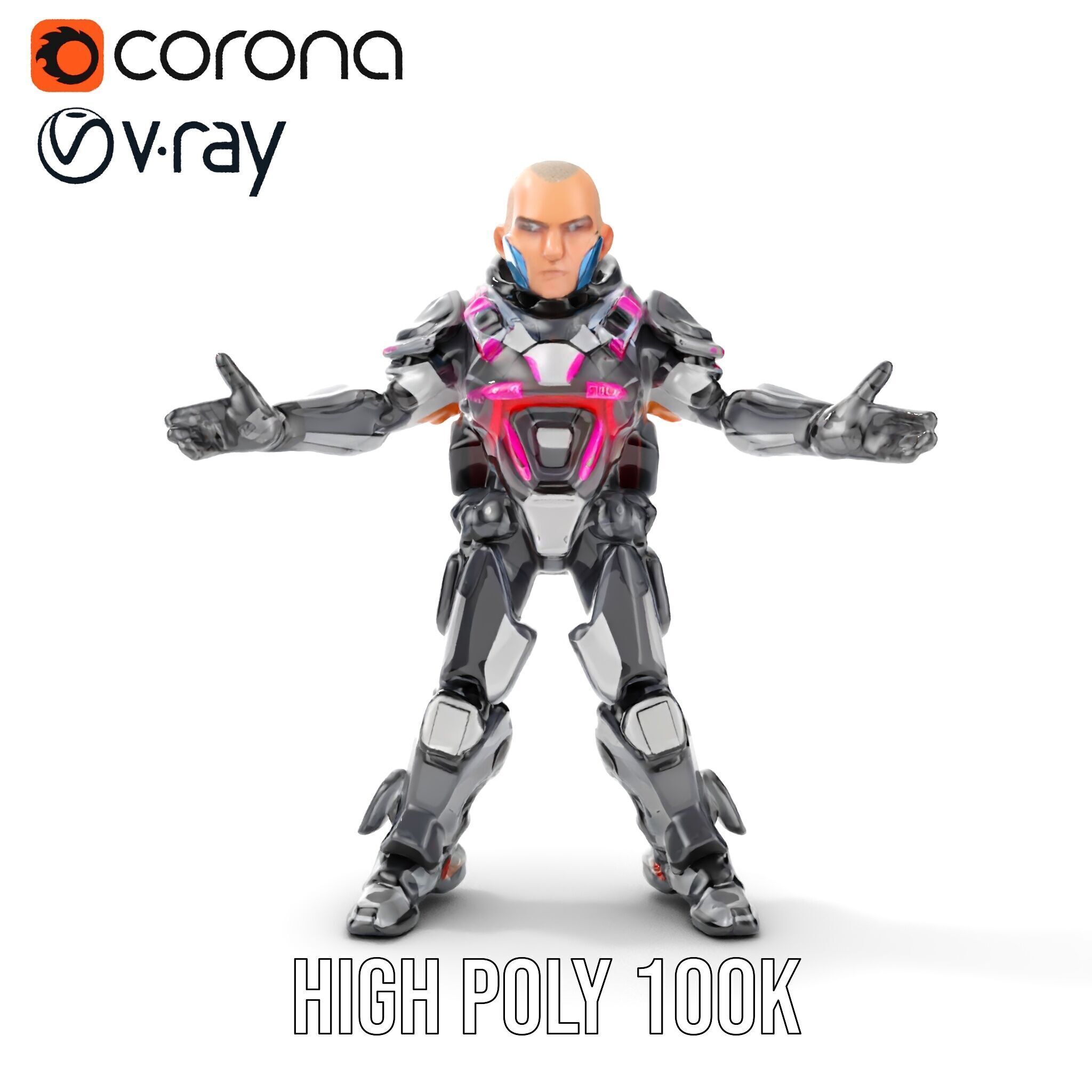 Cybernetic Warrior Rigged and Animated D Character Model Low-poly 3D model_38