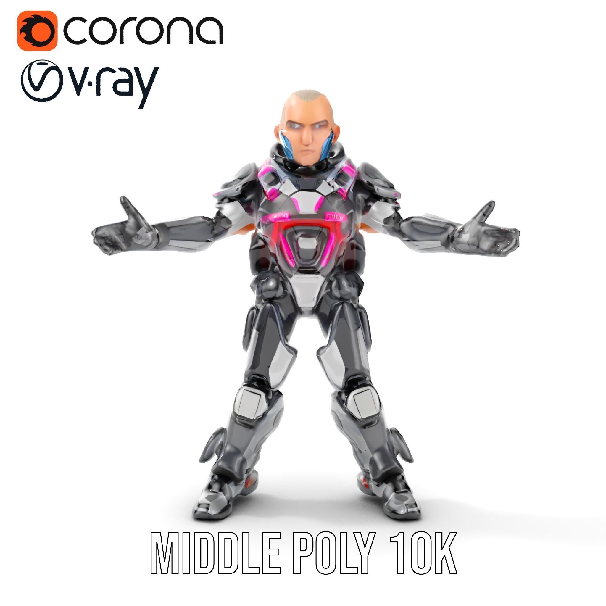 Cybernetic Warrior Rigged and Animated D Character Model Low-poly 3D model_17