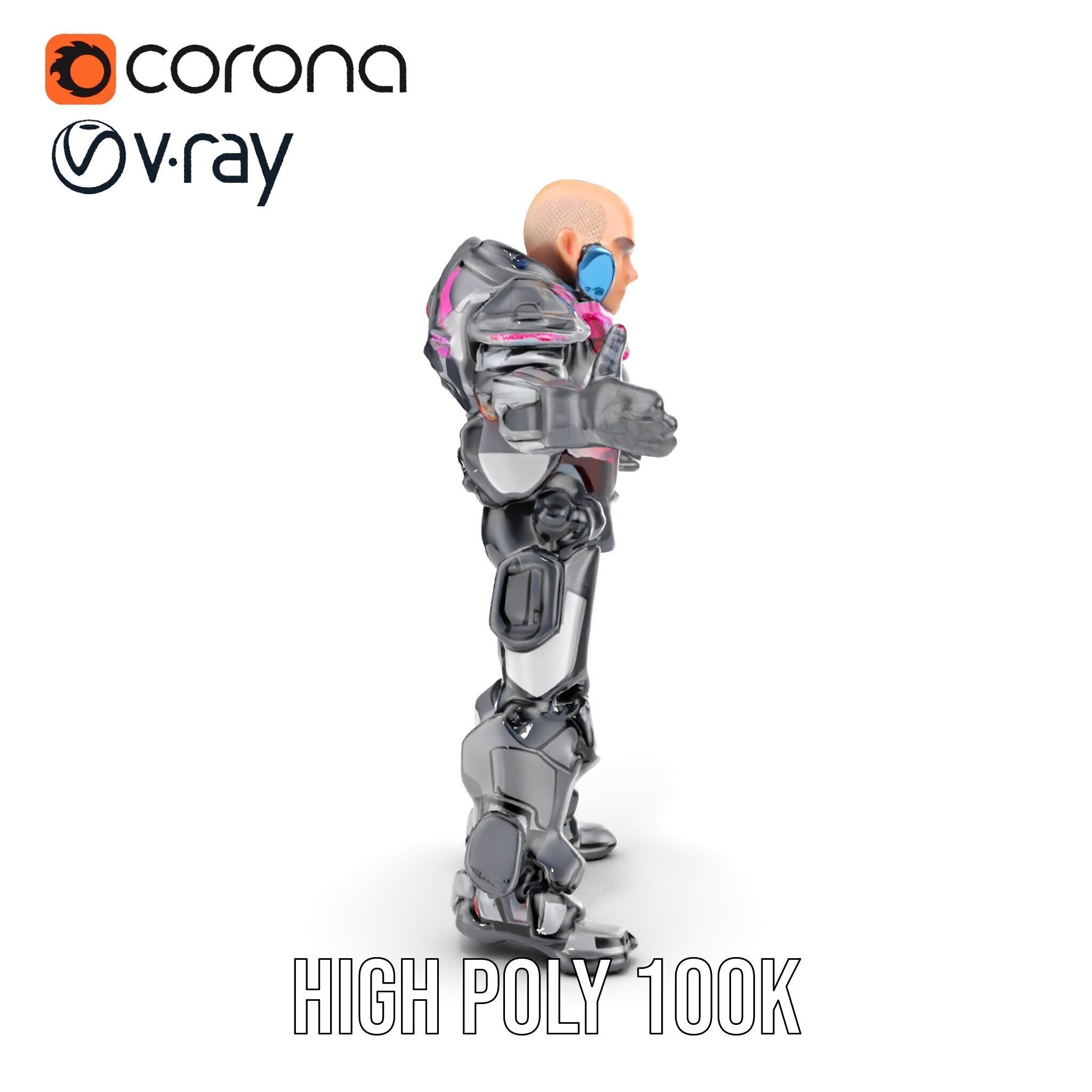 Cybernetic Warrior Rigged and Animated D Character Model Low-poly 3D model_40