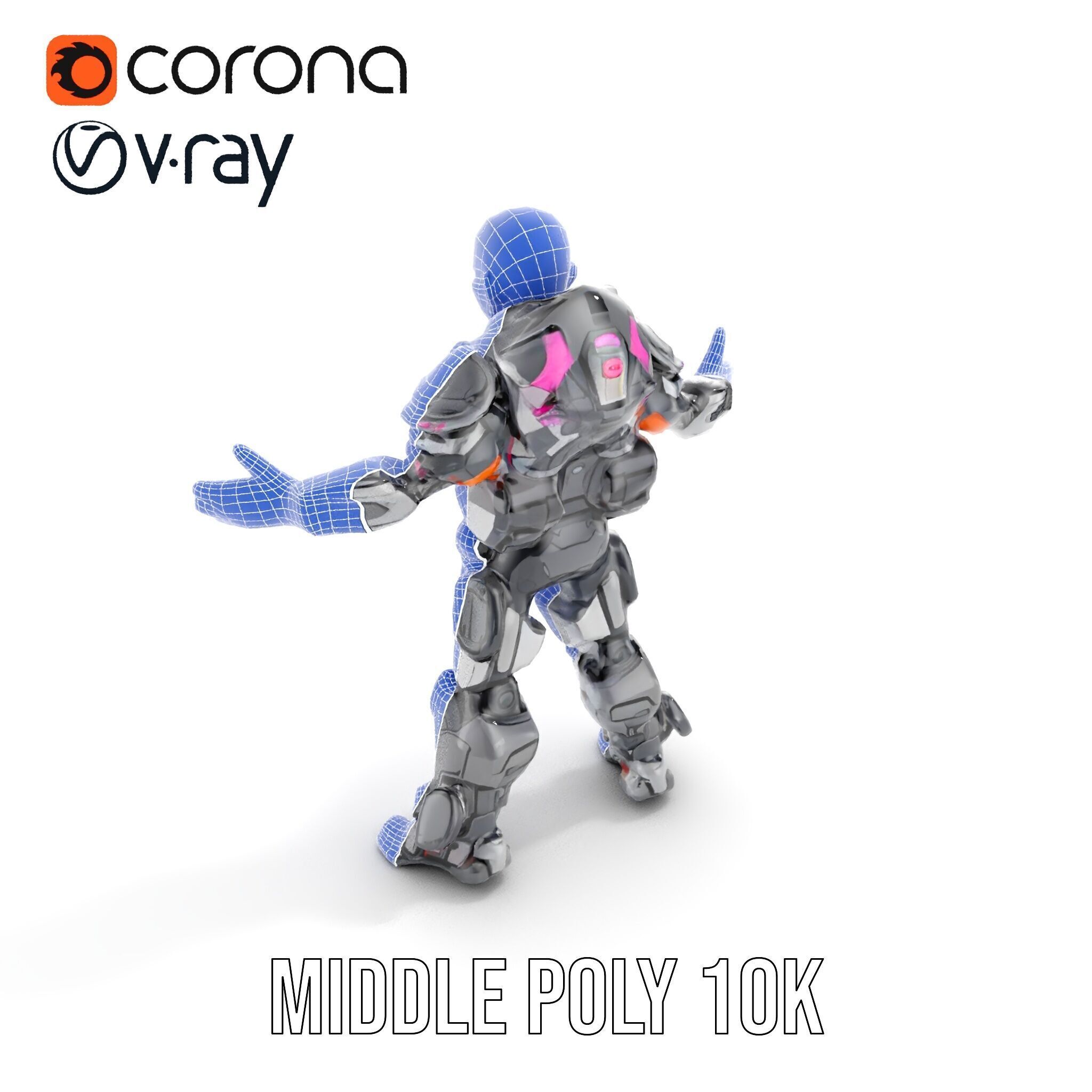 Cybernetic Warrior Rigged and Animated D Character Model Low-poly 3D model_15