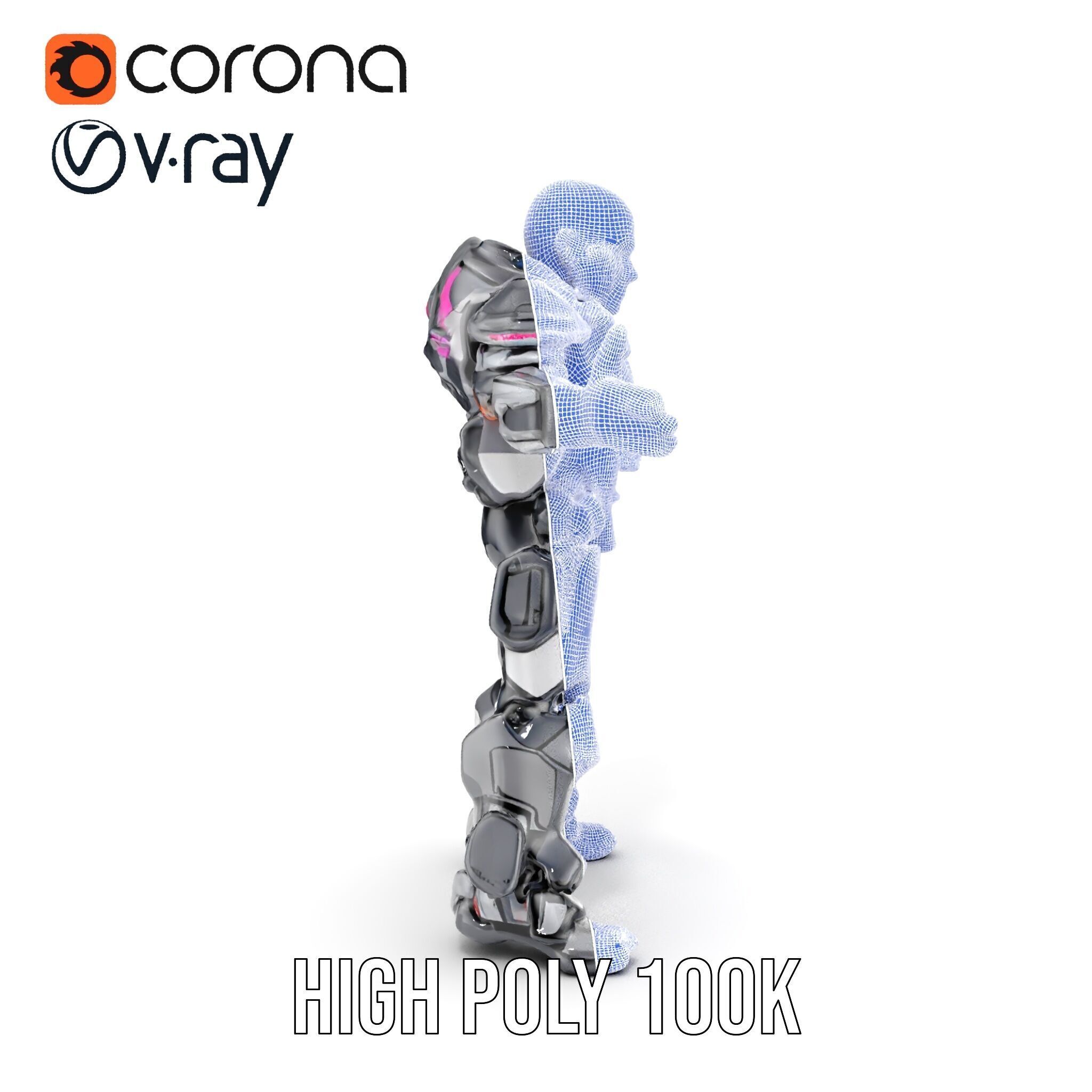 Cybernetic Warrior Rigged and Animated D Character Model Low-poly 3D model_41