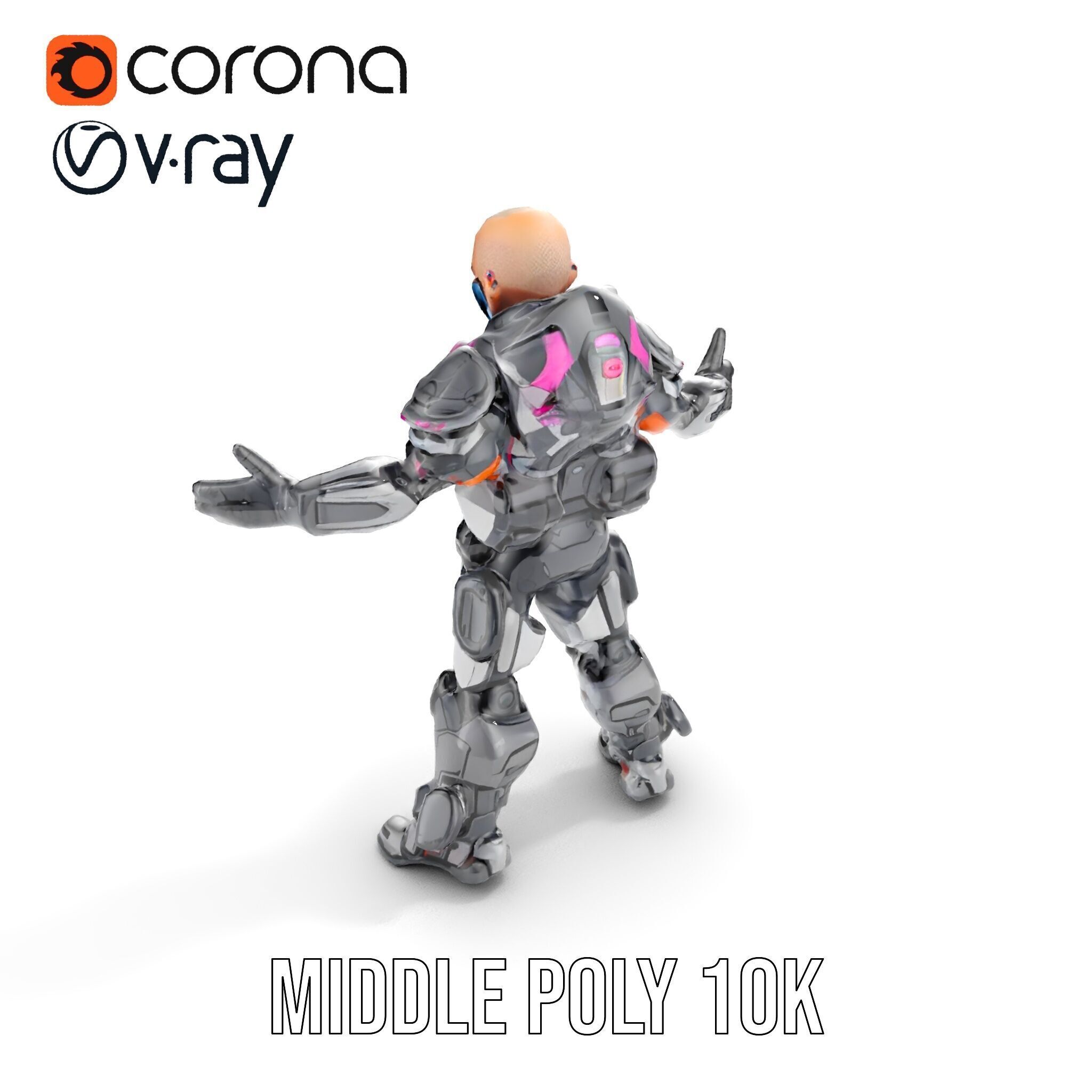 Cybernetic Warrior Rigged and Animated D Character Model Low-poly 3D model_28
