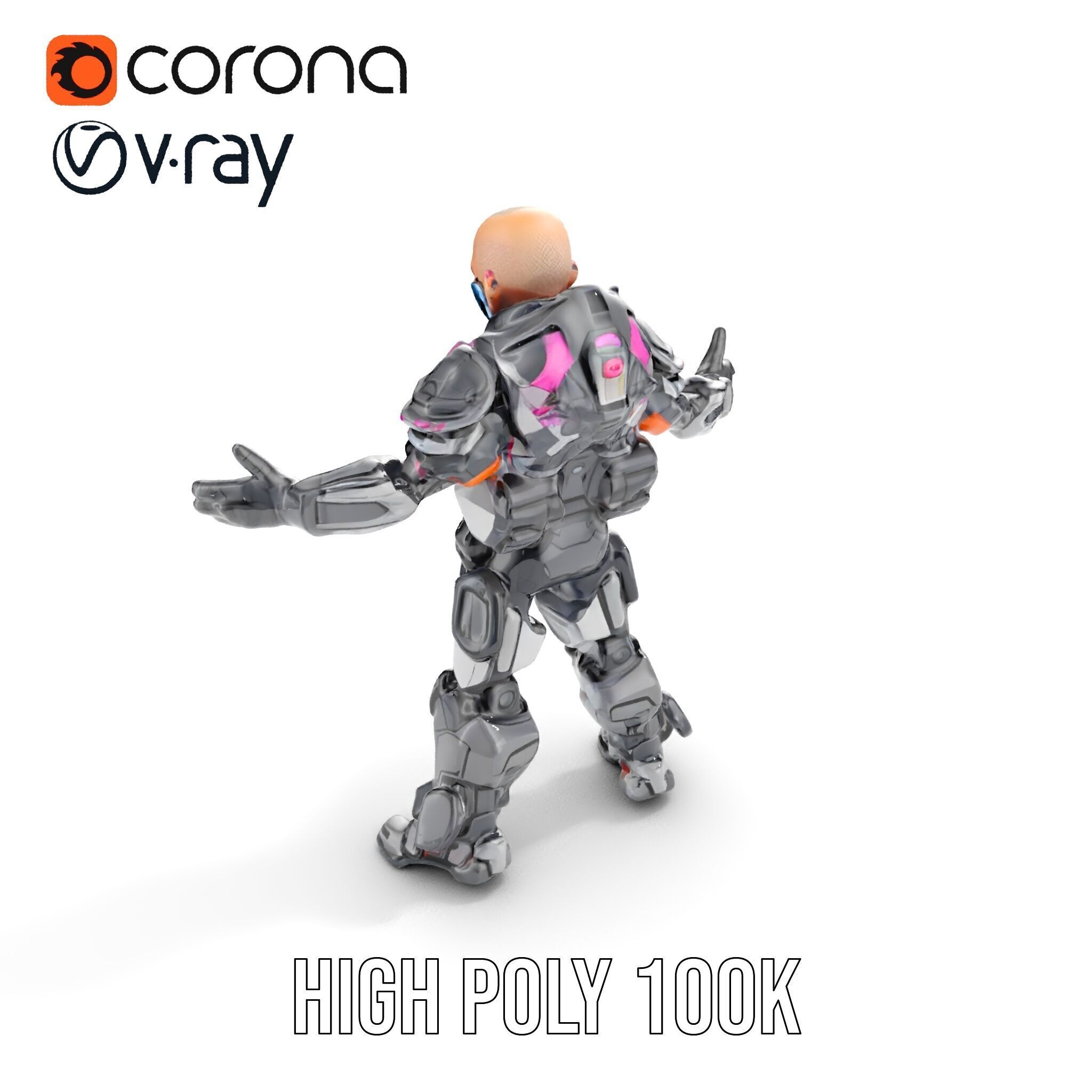 Cybernetic Warrior Rigged and Animated D Character Model Low-poly 3D model_19