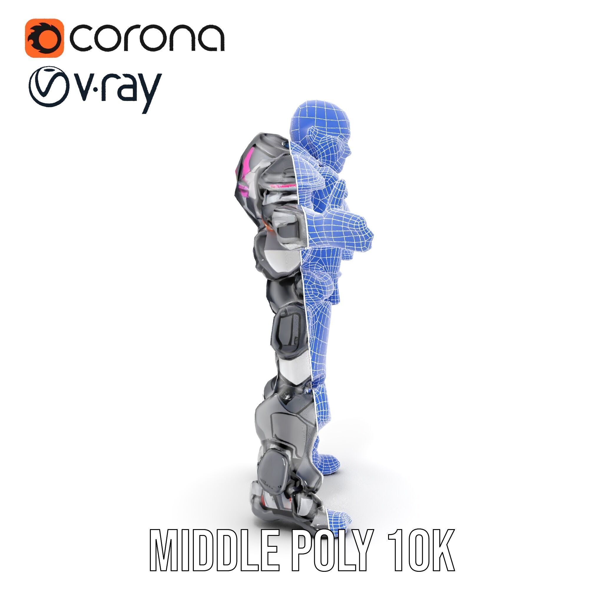 Cybernetic Warrior Rigged and Animated D Character Model Low-poly 3D model_37