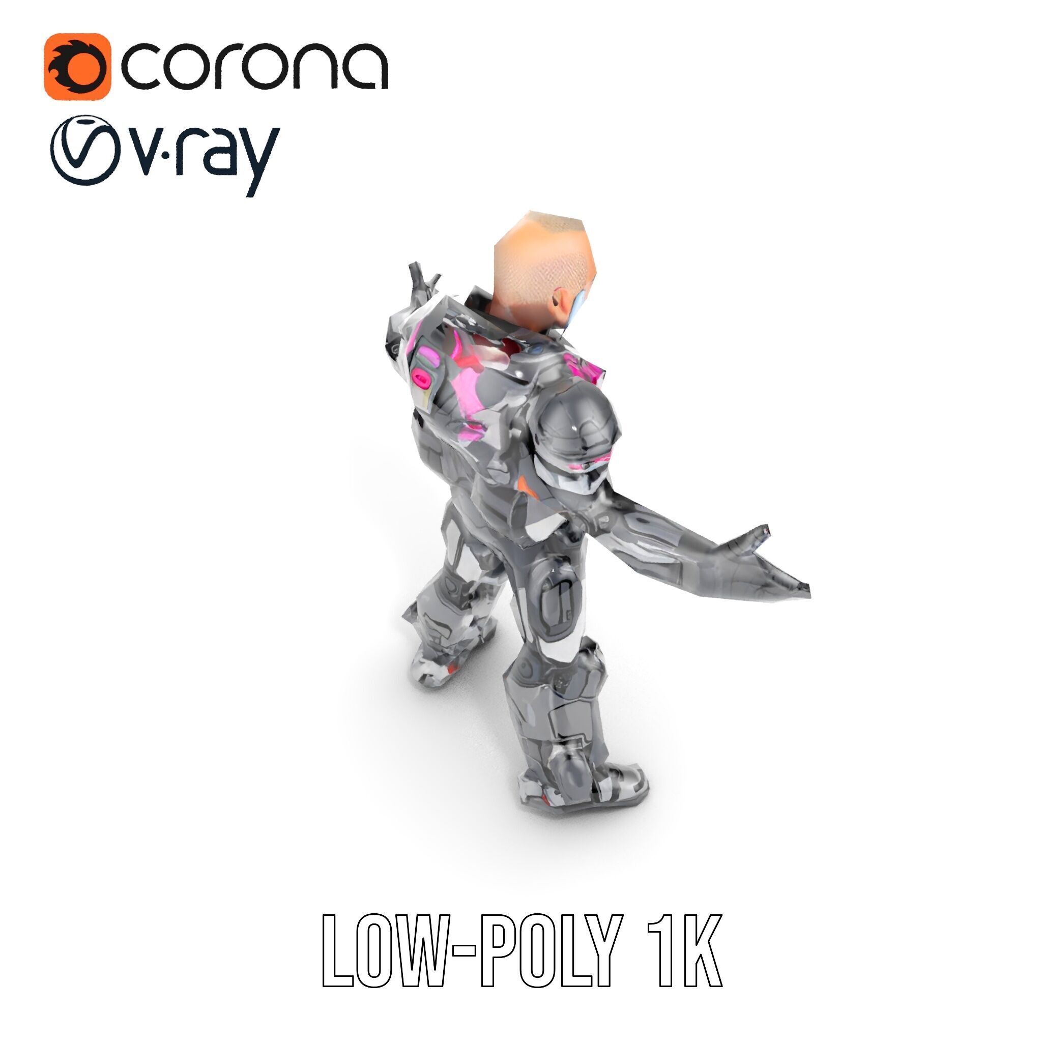 Cybernetic Warrior Rigged and Animated D Character Model Low-poly 3D model_18