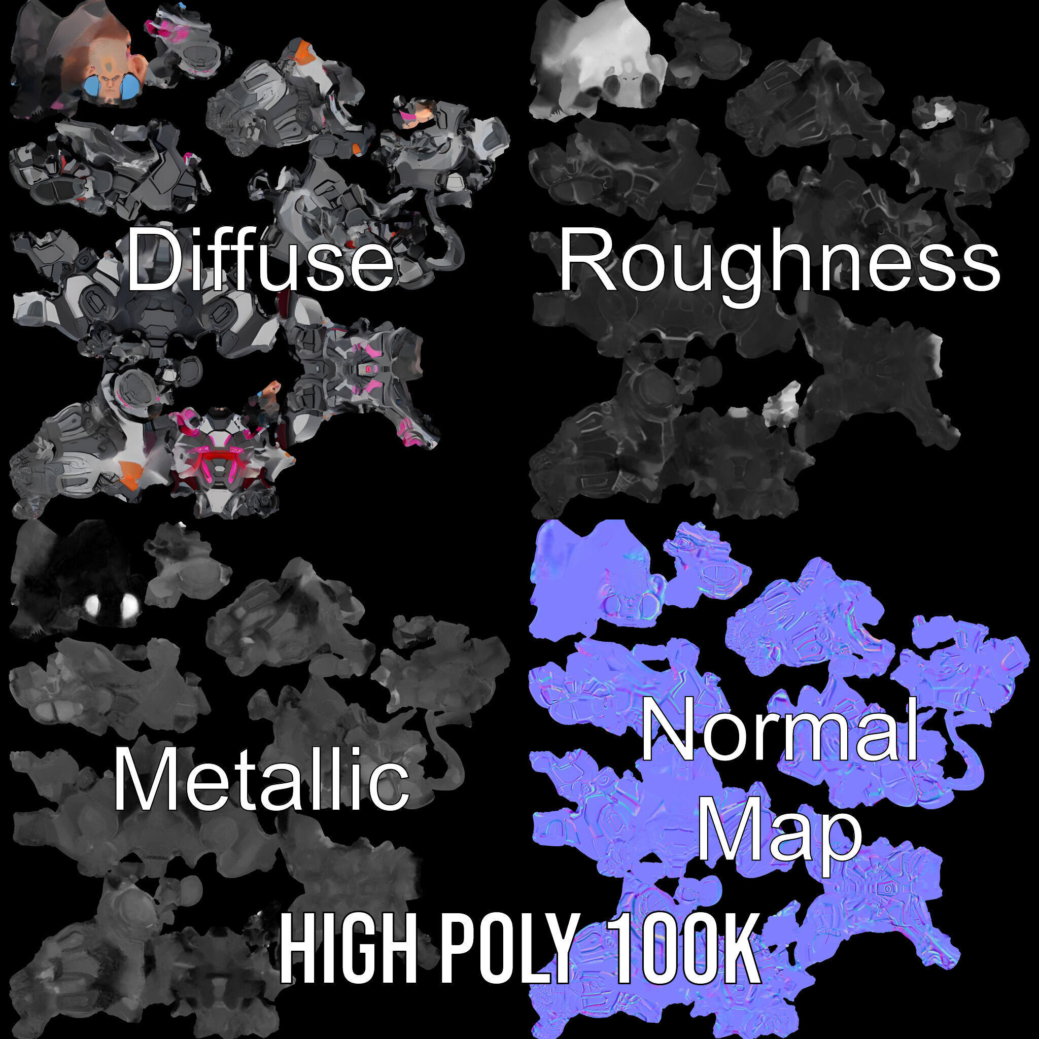 Cybernetic Warrior Rigged and Animated D Character Model Low-poly 3D model_4