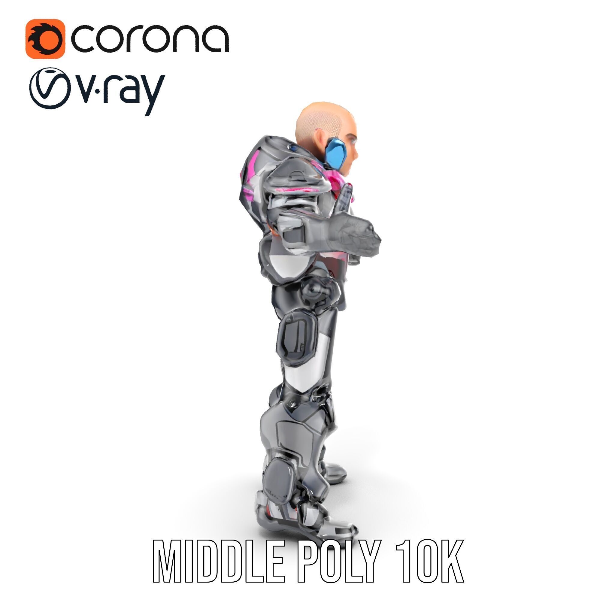 Cybernetic Warrior Rigged and Animated D Character Model Low-poly 3D model_20