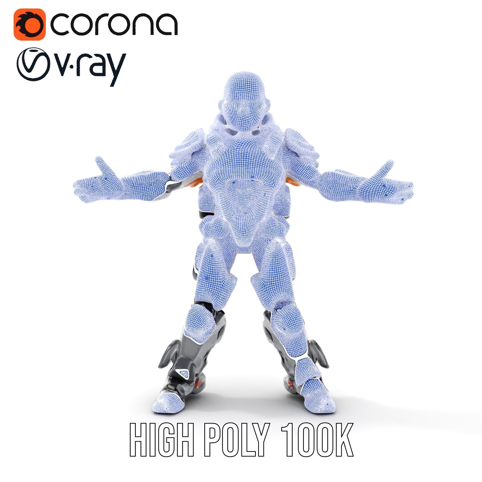 Cybernetic Warrior Rigged and Animated D Character Model Low-poly 3D model_36