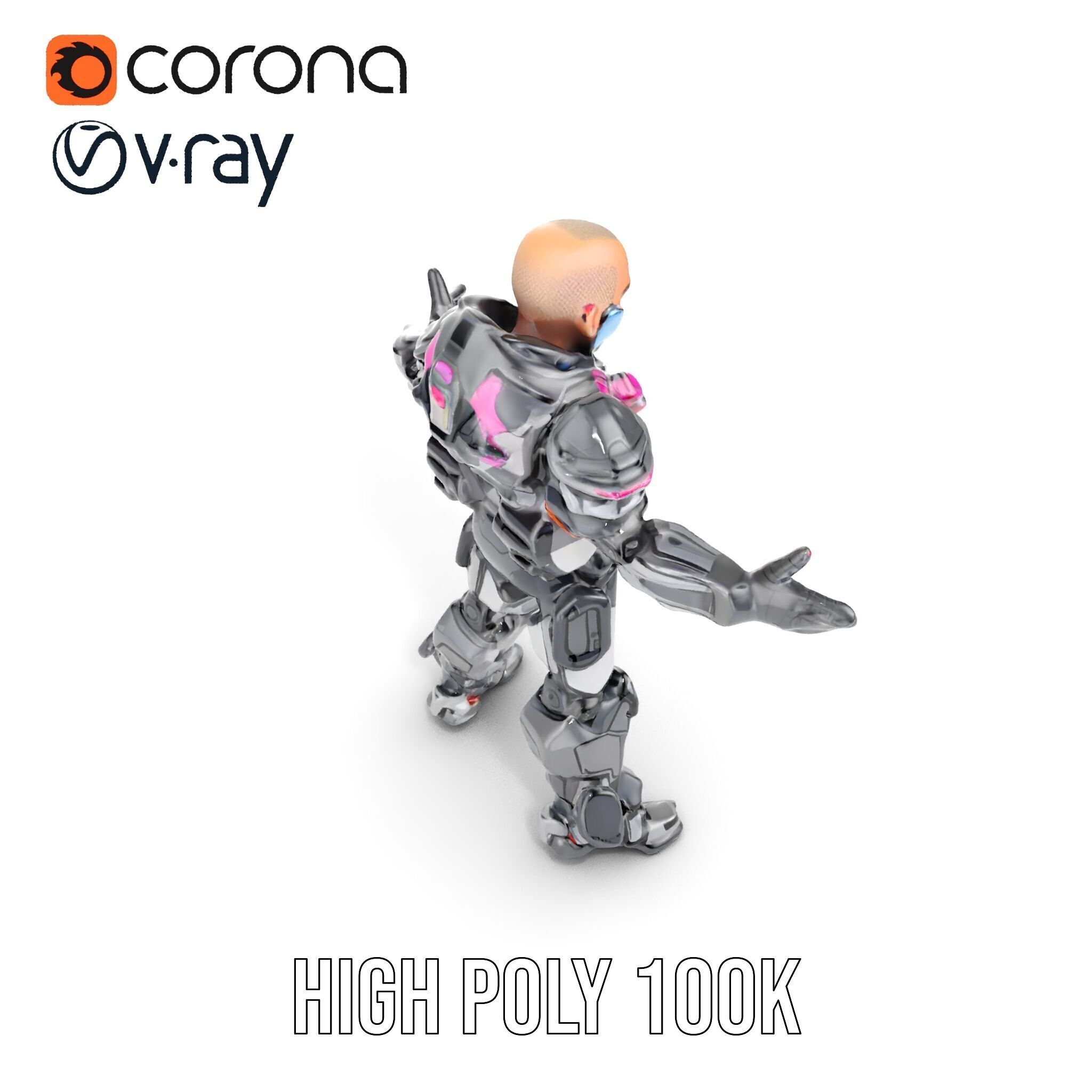 Cybernetic Warrior Rigged and Animated D Character Model Low-poly 3D model_25