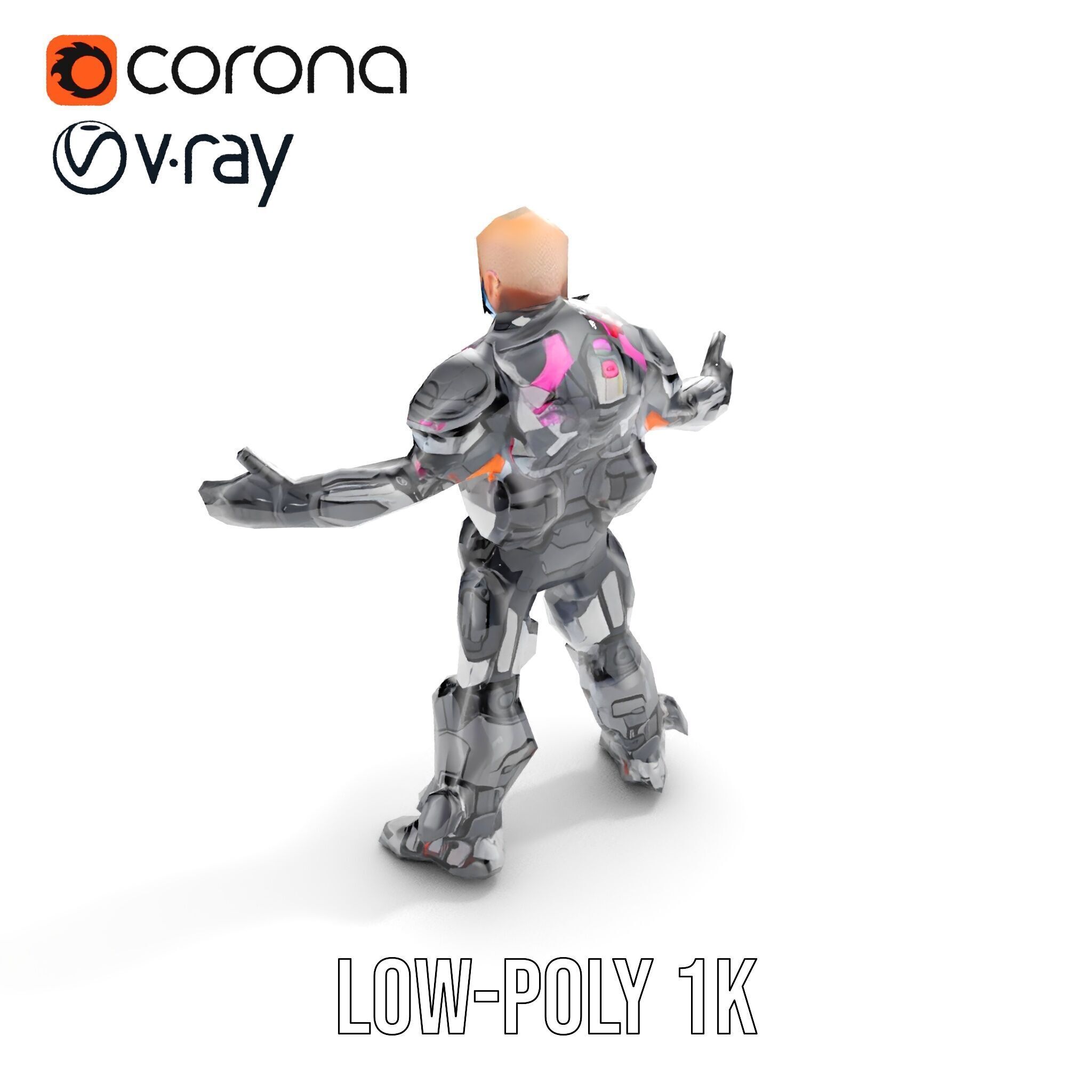 Cybernetic Warrior Rigged and Animated D Character Model Low-poly 3D model_8