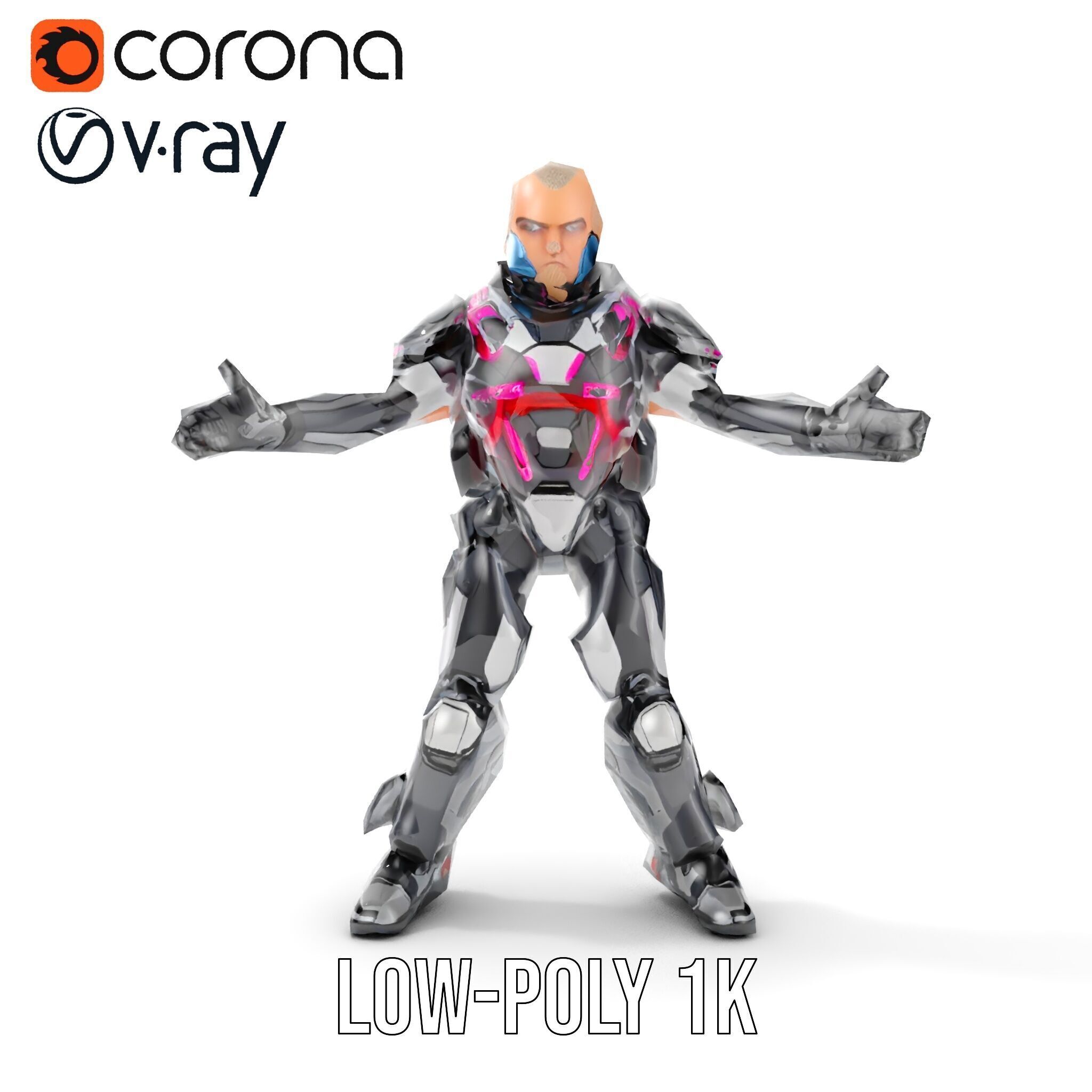 Cybernetic Warrior Rigged and Animated D Character Model Low-poly 3D model_16