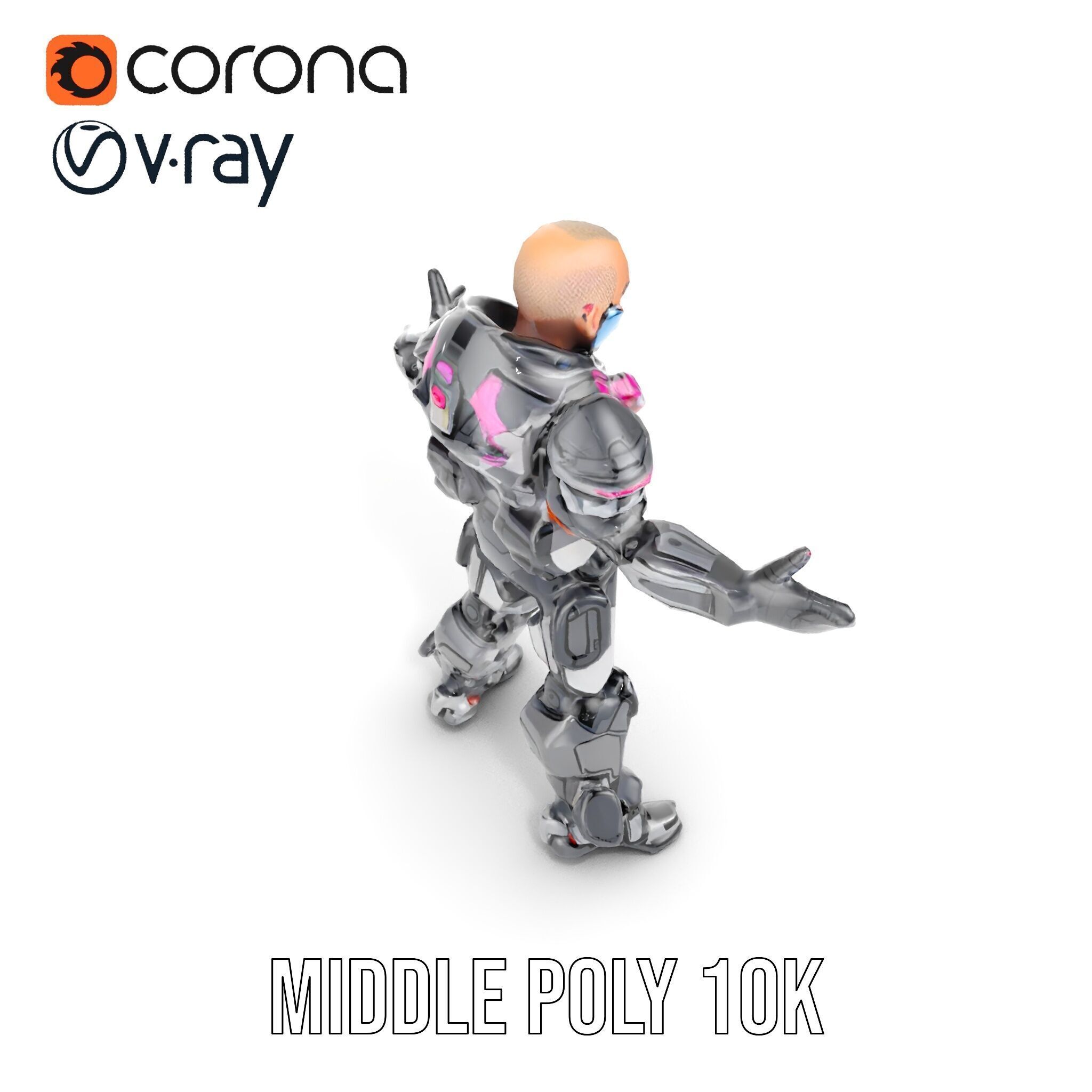 Cybernetic Warrior Rigged and Animated D Character Model Low-poly 3D model_12