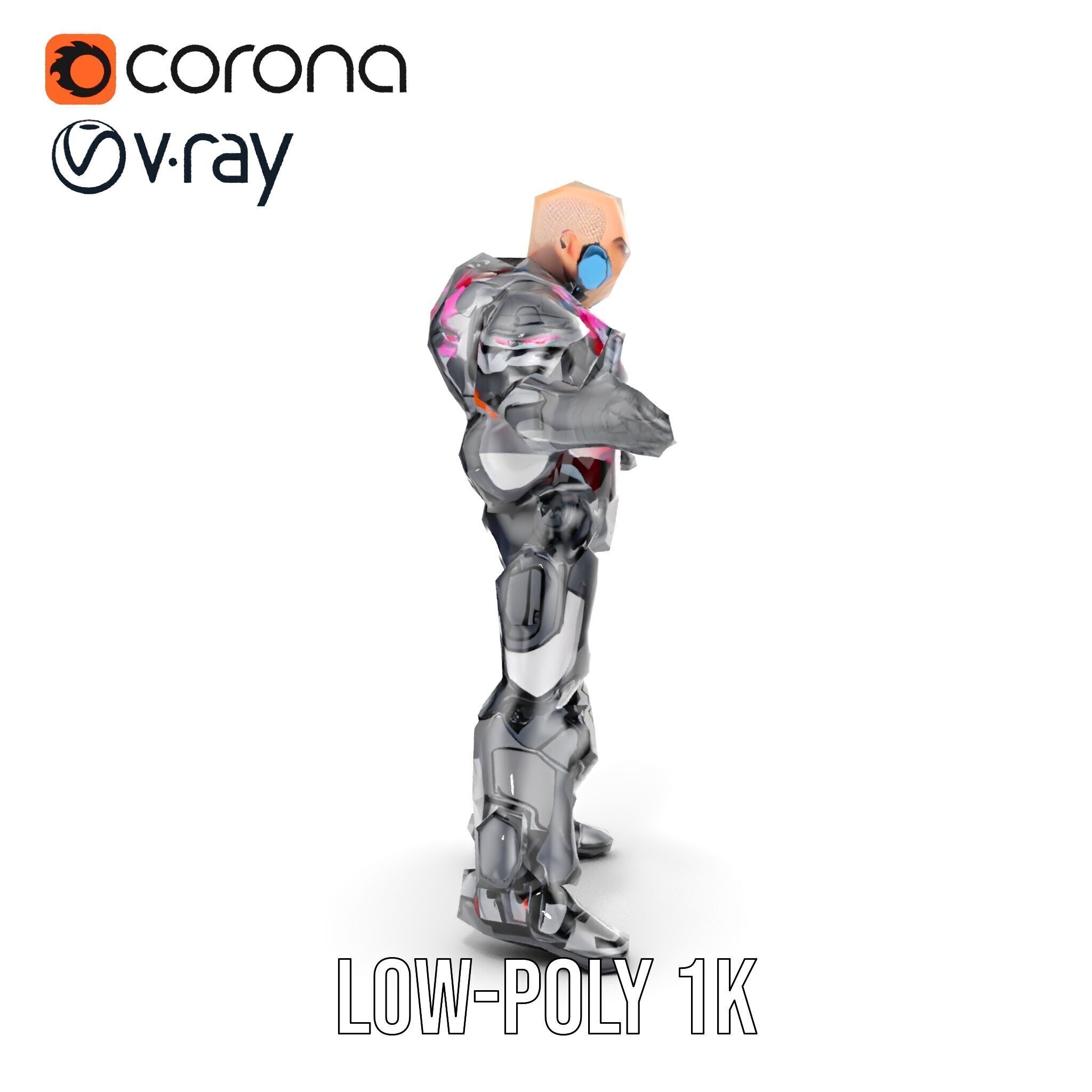 Cybernetic Warrior Rigged and Animated D Character Model Low-poly 3D model_21