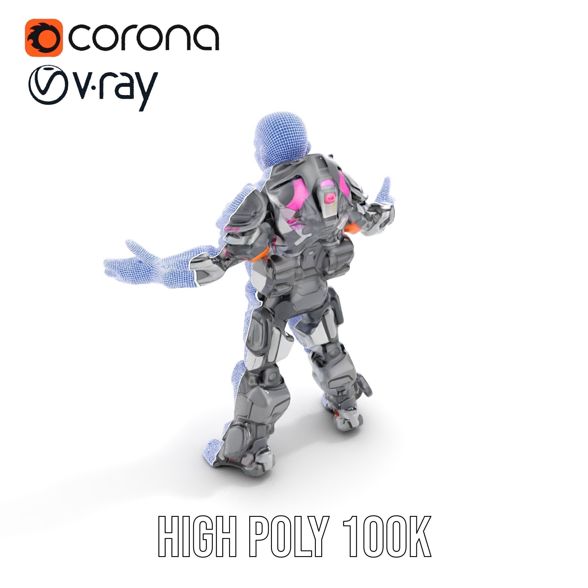 Cybernetic Warrior Rigged and Animated D Character Model Low-poly 3D model_30