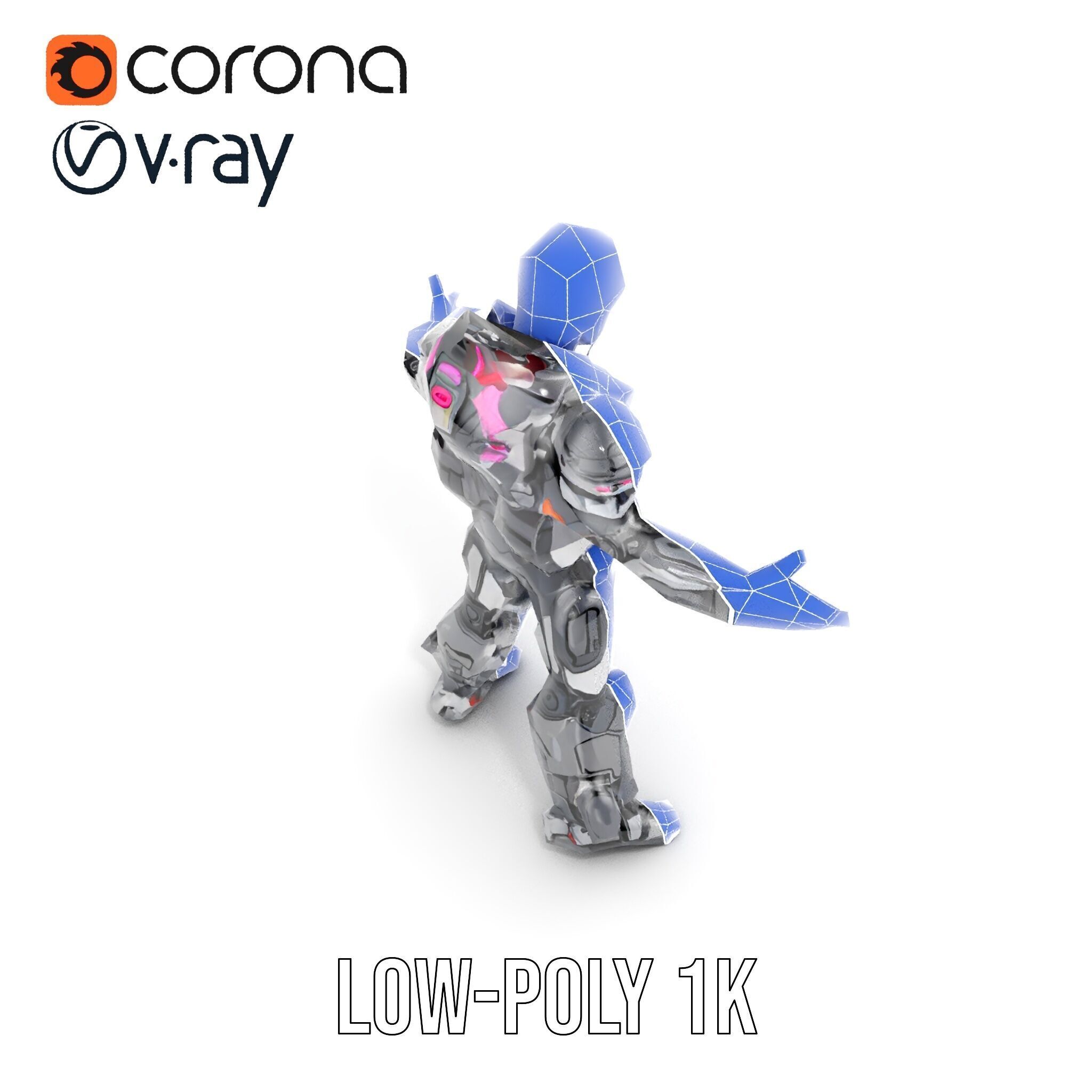 Cybernetic Warrior Rigged and Animated D Character Model Low-poly 3D model_32