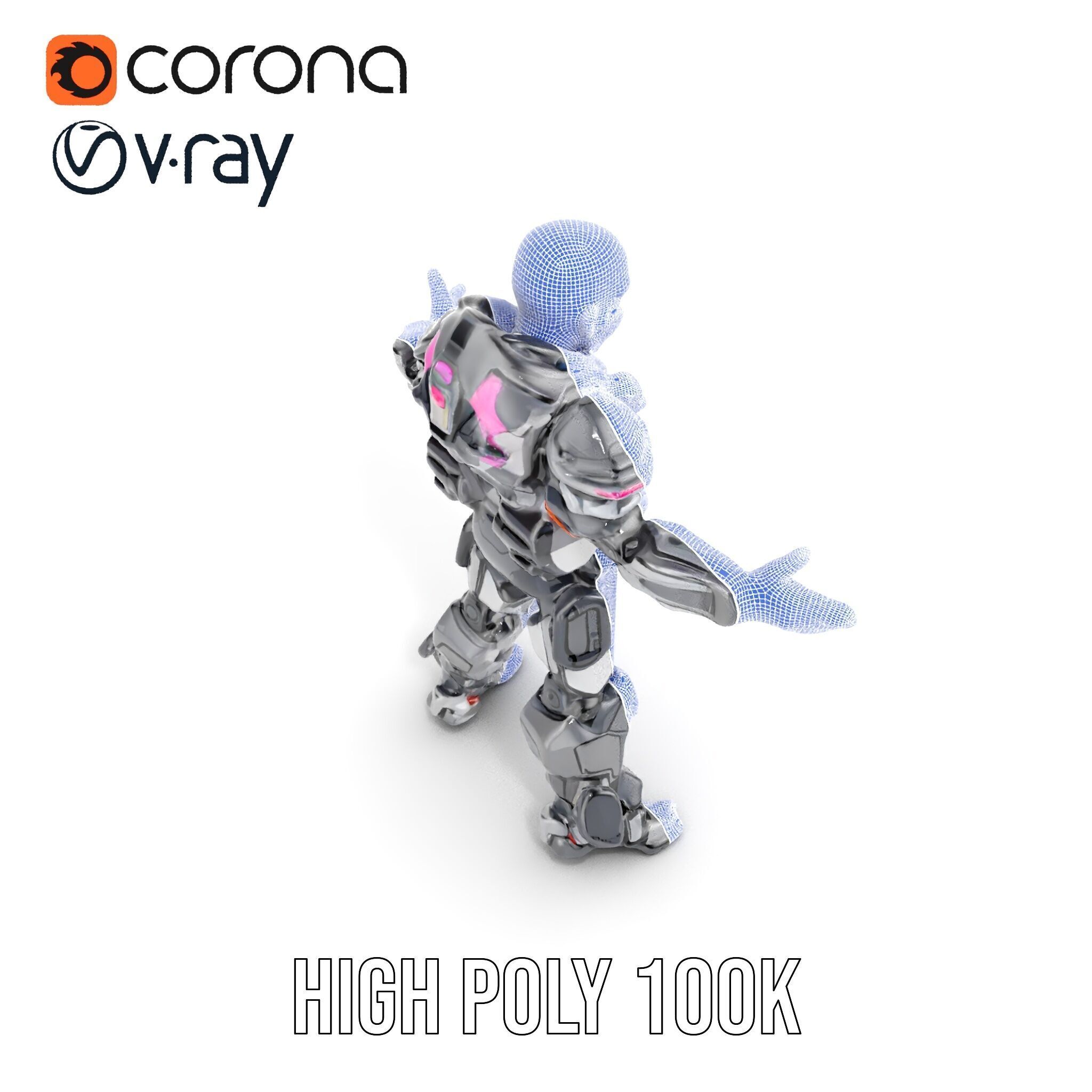 Cybernetic Warrior Rigged and Animated D Character Model Low-poly 3D model_33