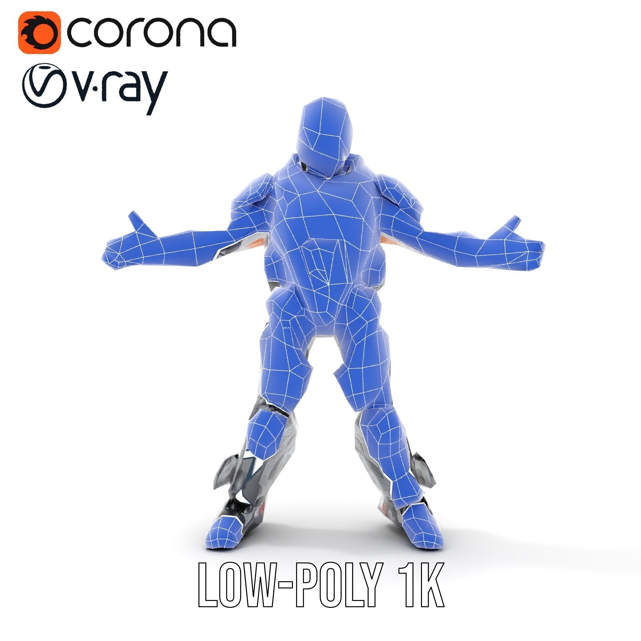 Cybernetic Warrior Rigged and Animated D Character Model Low-poly 3D model_29