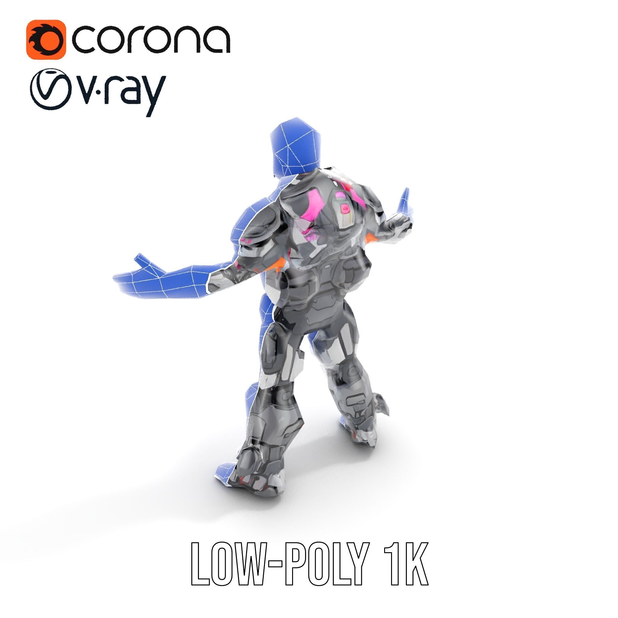 Cybernetic Warrior Rigged and Animated D Character Model Low-poly 3D model_13