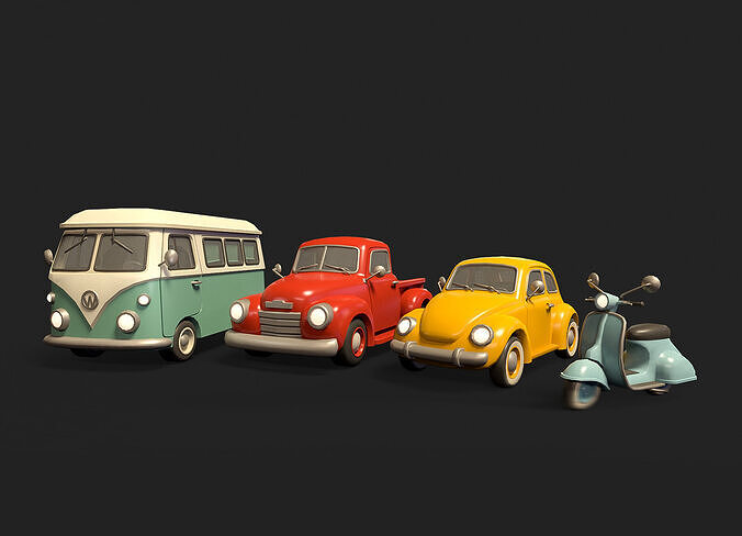 Stylized Retro Cars Low-poly 3D model