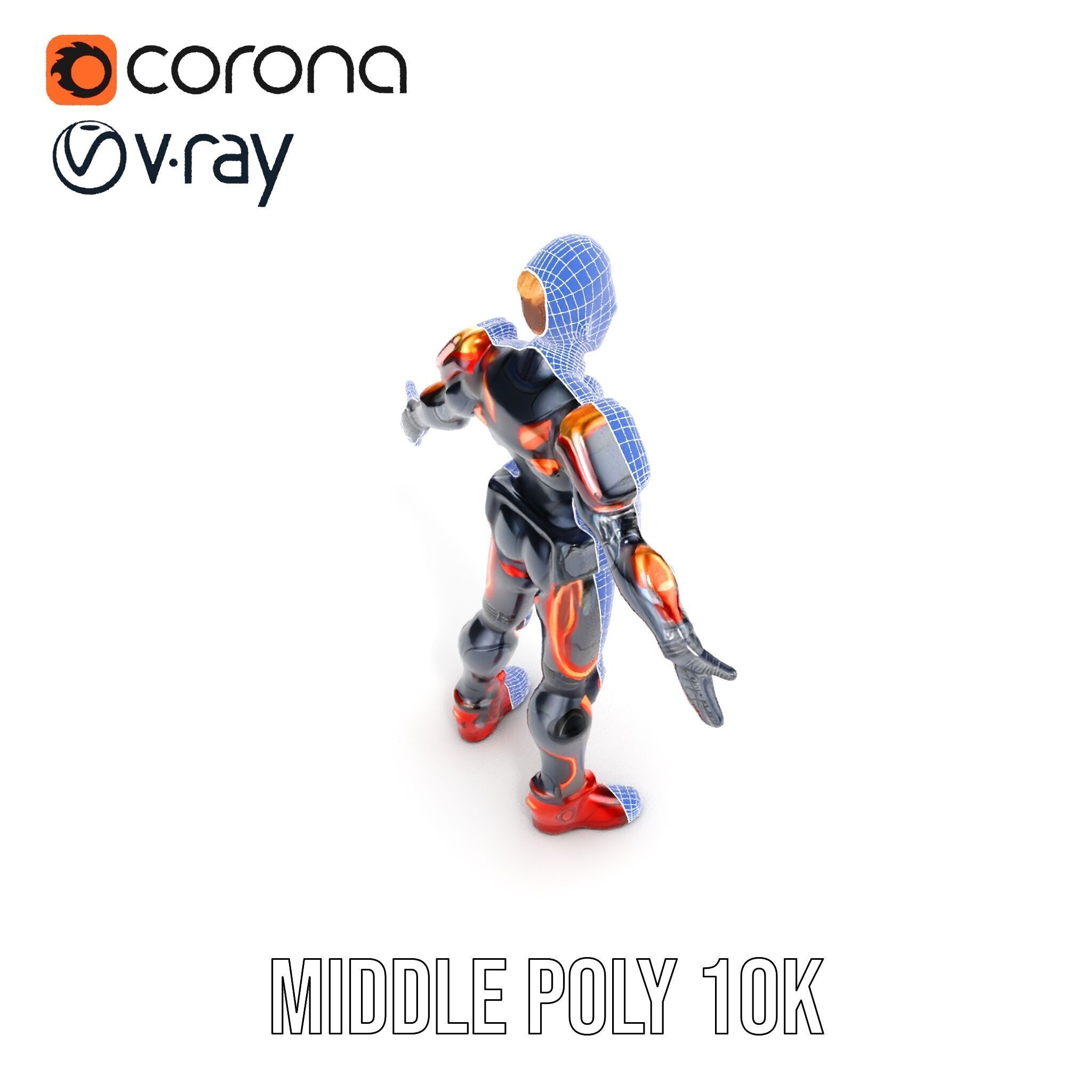 Futuristic Cyber Warrior Rigged and Animated Low-poly 3D model_34