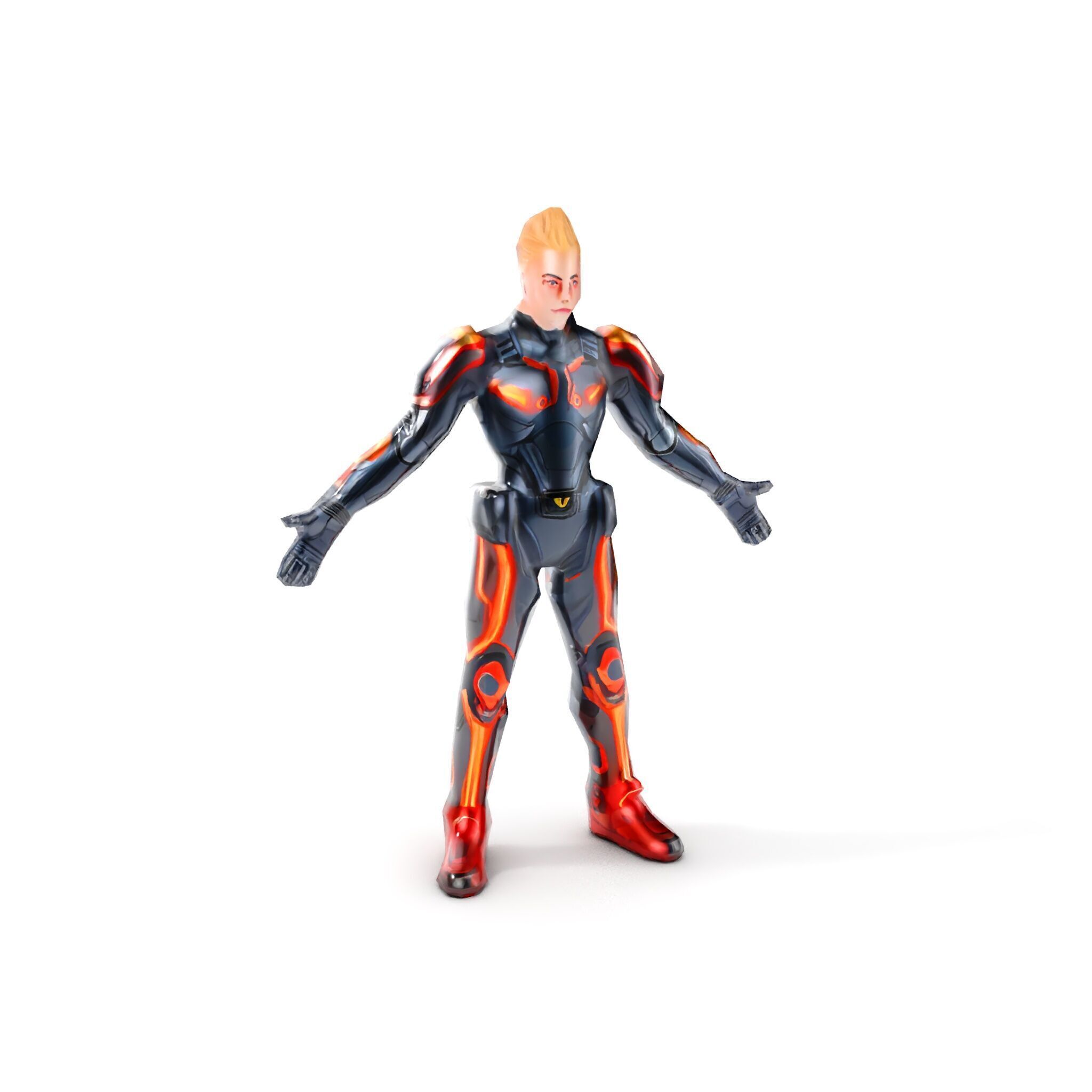 Futuristic Cyber Warrior Rigged and Animated Low-poly 3D model_8