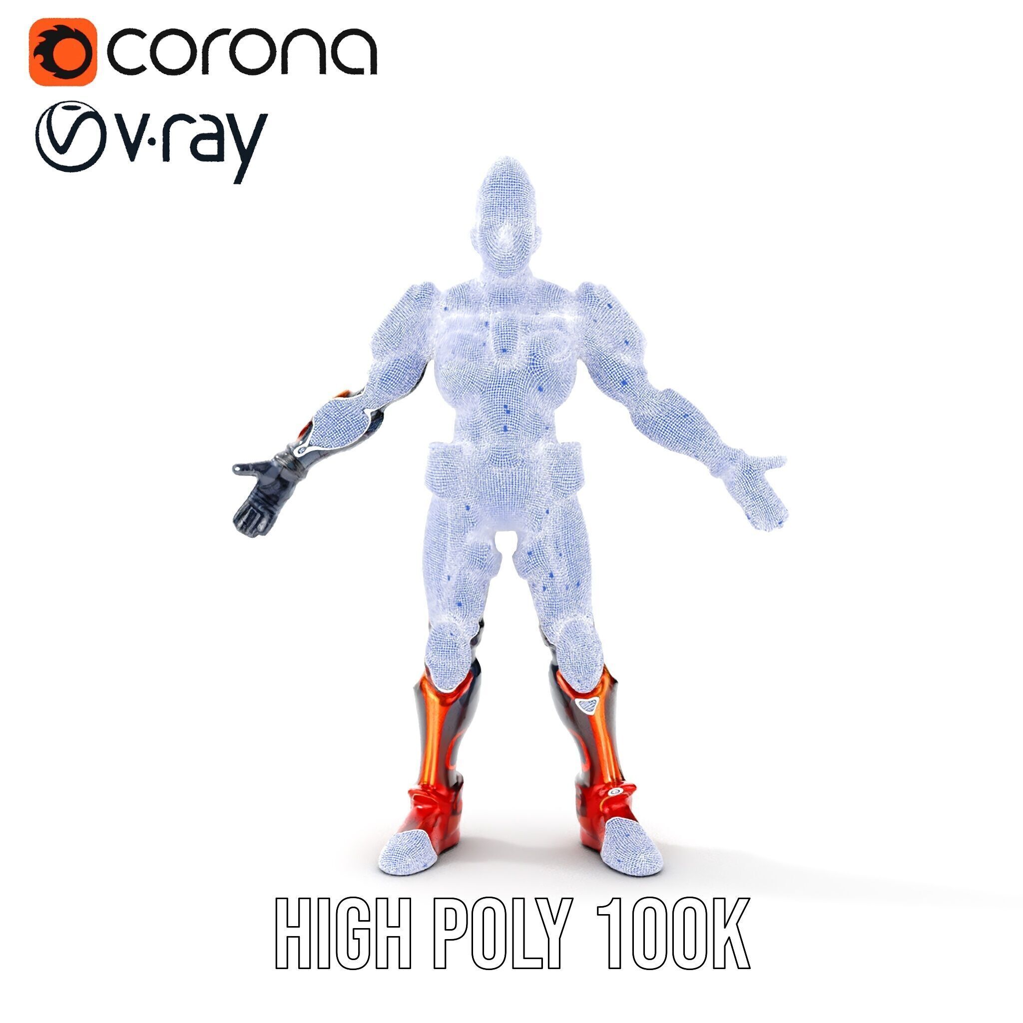 Futuristic Cyber Warrior Rigged and Animated Low-poly 3D model_30