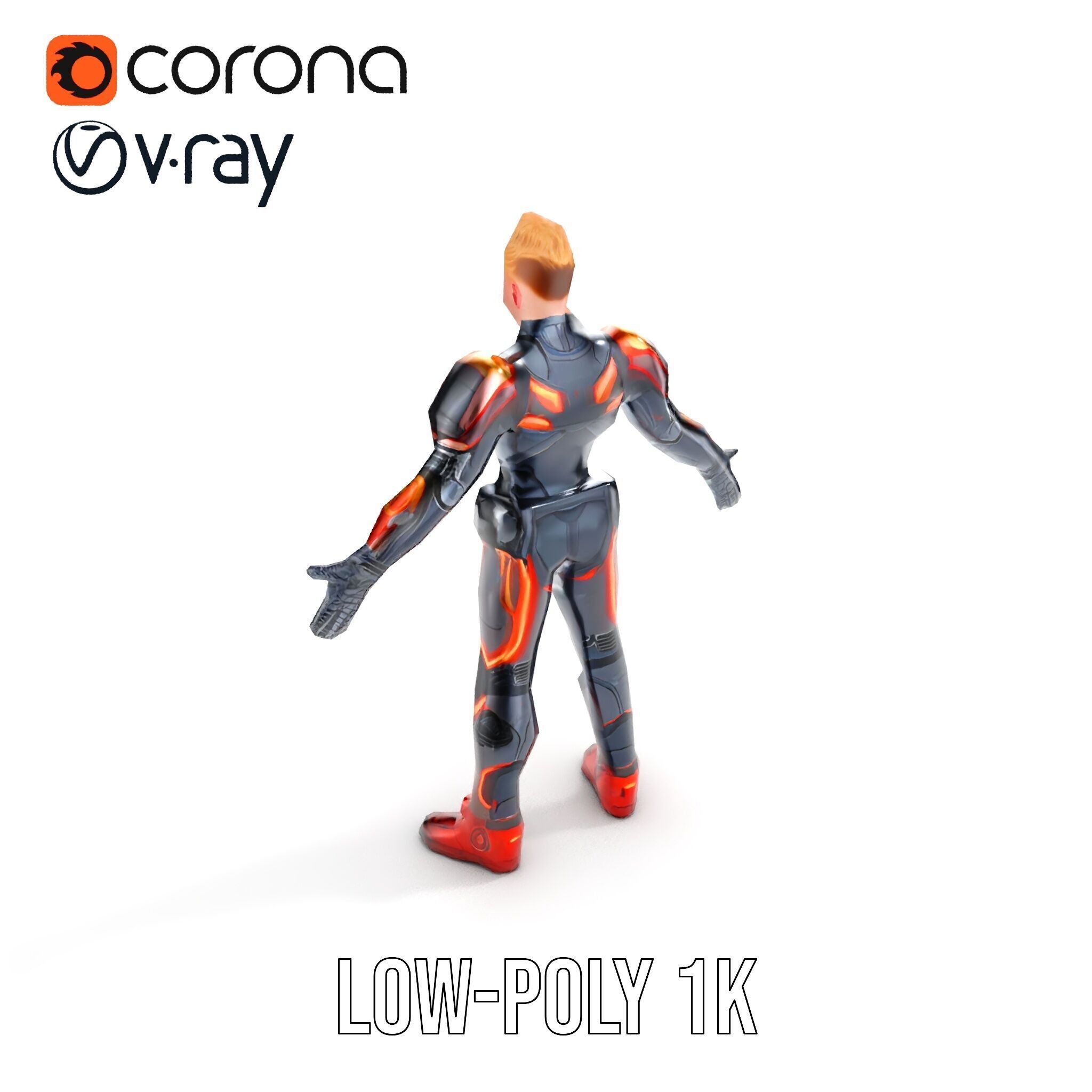 Futuristic Cyber Warrior Rigged and Animated Low-poly 3D model_21