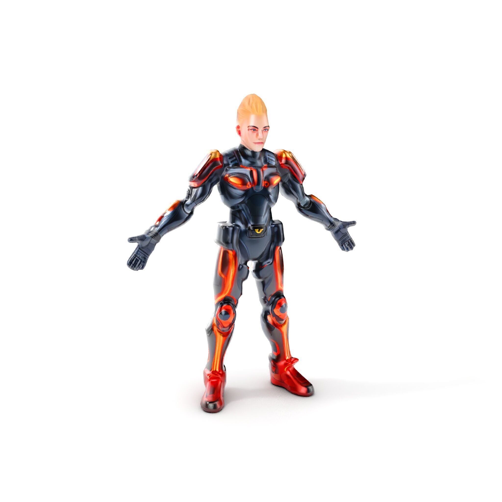 Futuristic Cyber Warrior Rigged and Animated Low-poly 3D model_18