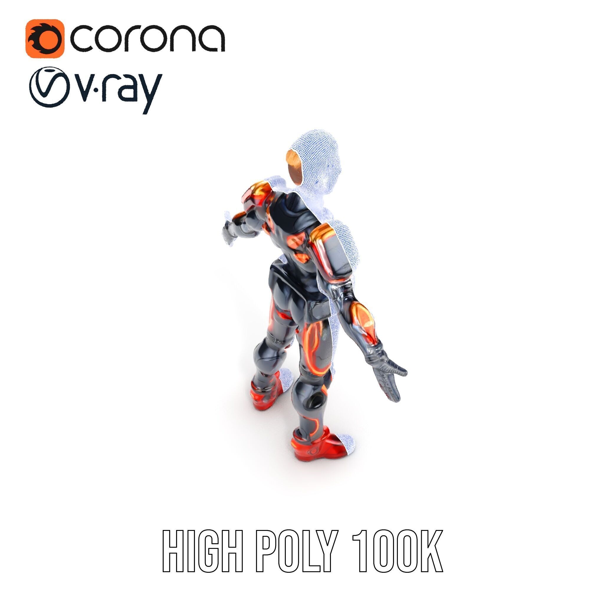 Futuristic Cyber Warrior Rigged and Animated Low-poly 3D model_41