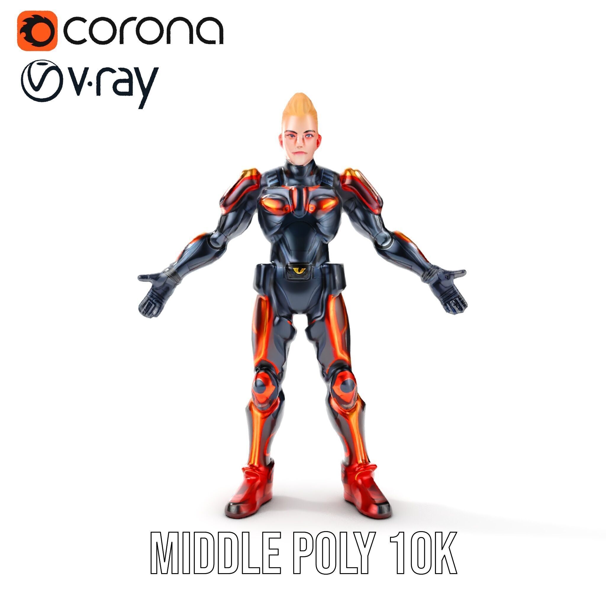 Futuristic Cyber Warrior Rigged and Animated Low-poly 3D model_26