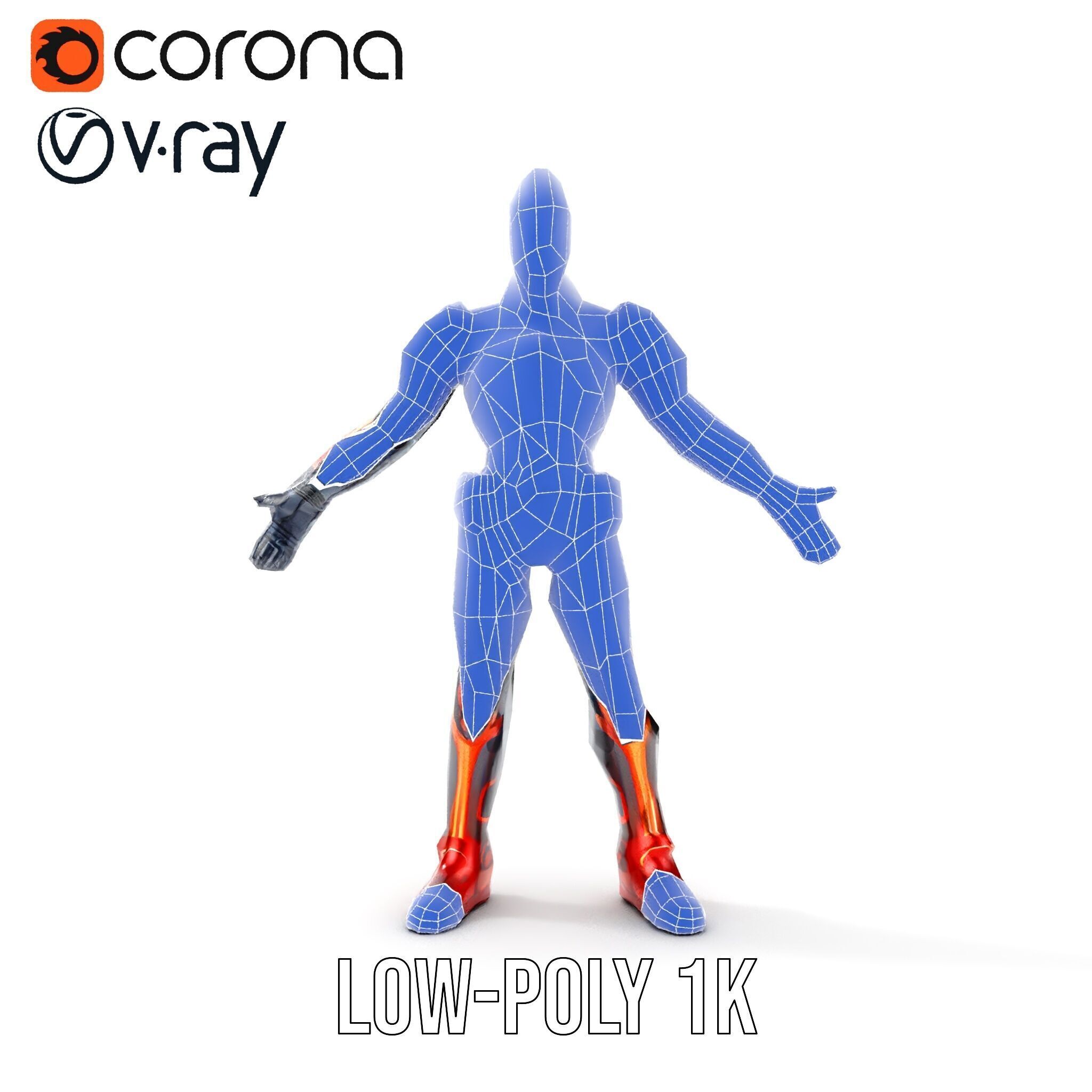 Futuristic Cyber Warrior Rigged and Animated Low-poly 3D model_27