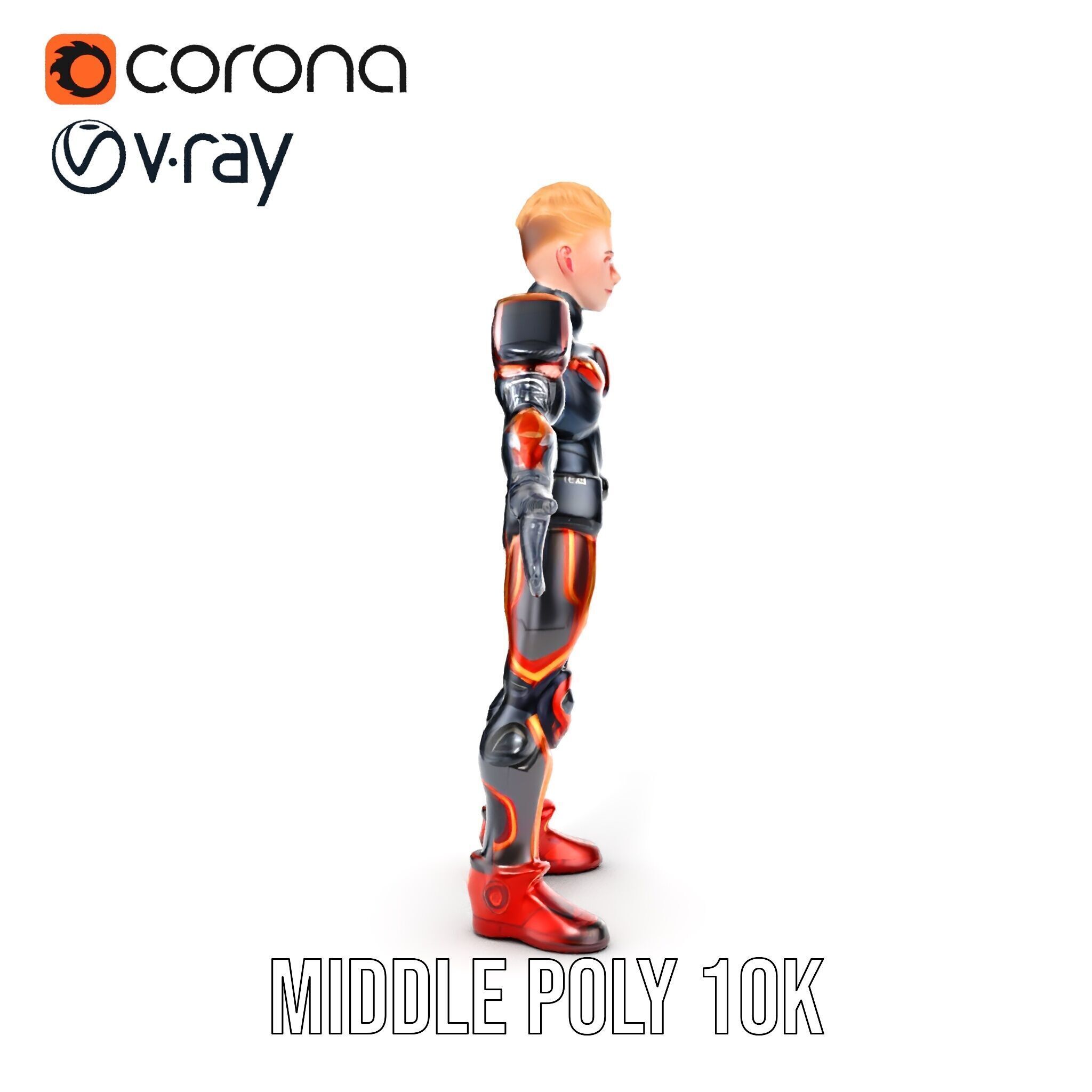 Futuristic Cyber Warrior Rigged and Animated Low-poly 3D model_16