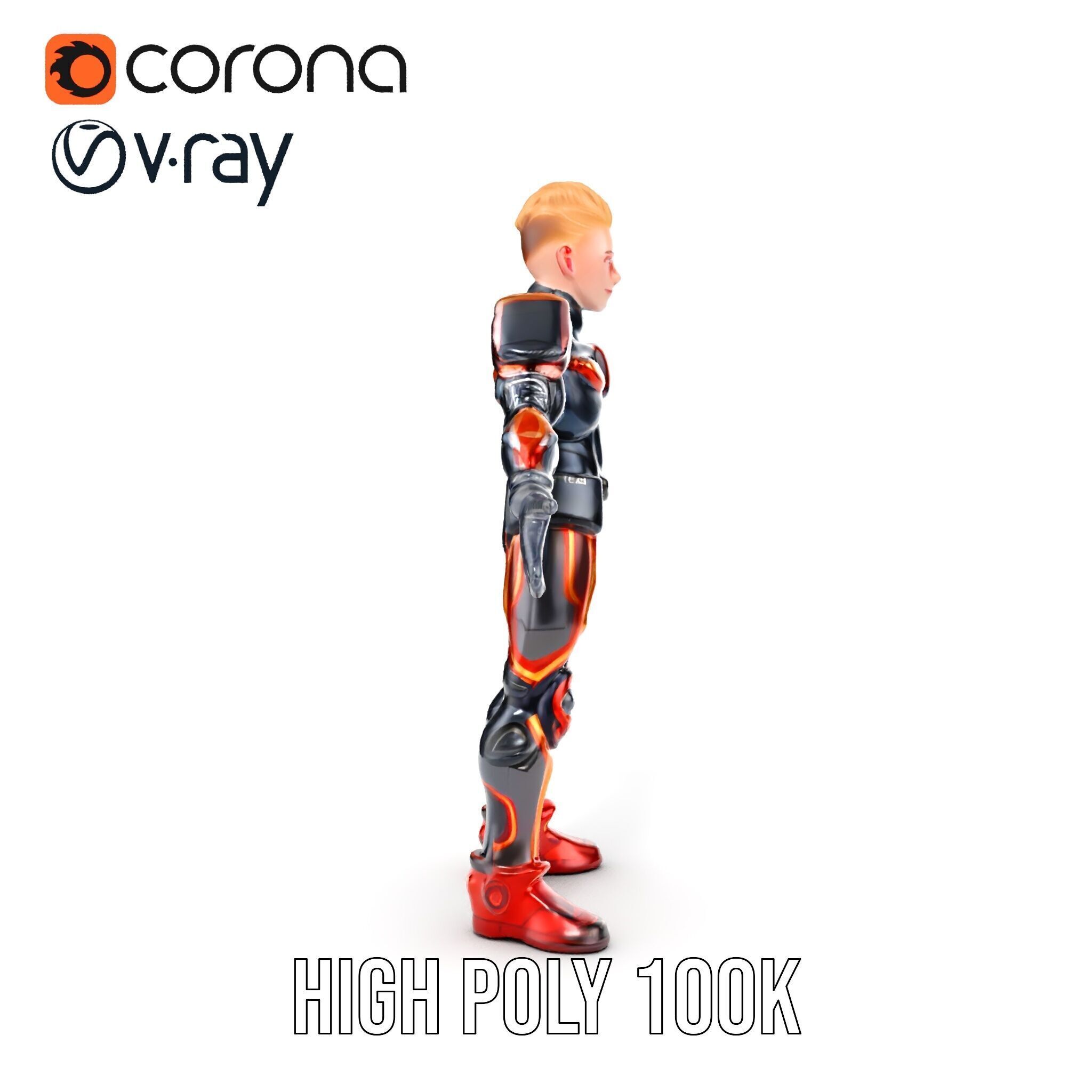 Futuristic Cyber Warrior Rigged and Animated Low-poly 3D model_40