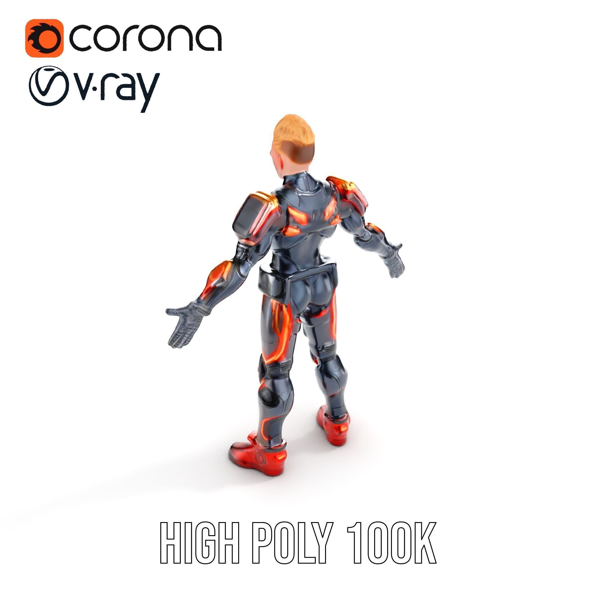 Futuristic Cyber Warrior Rigged and Animated Low-poly 3D model_22