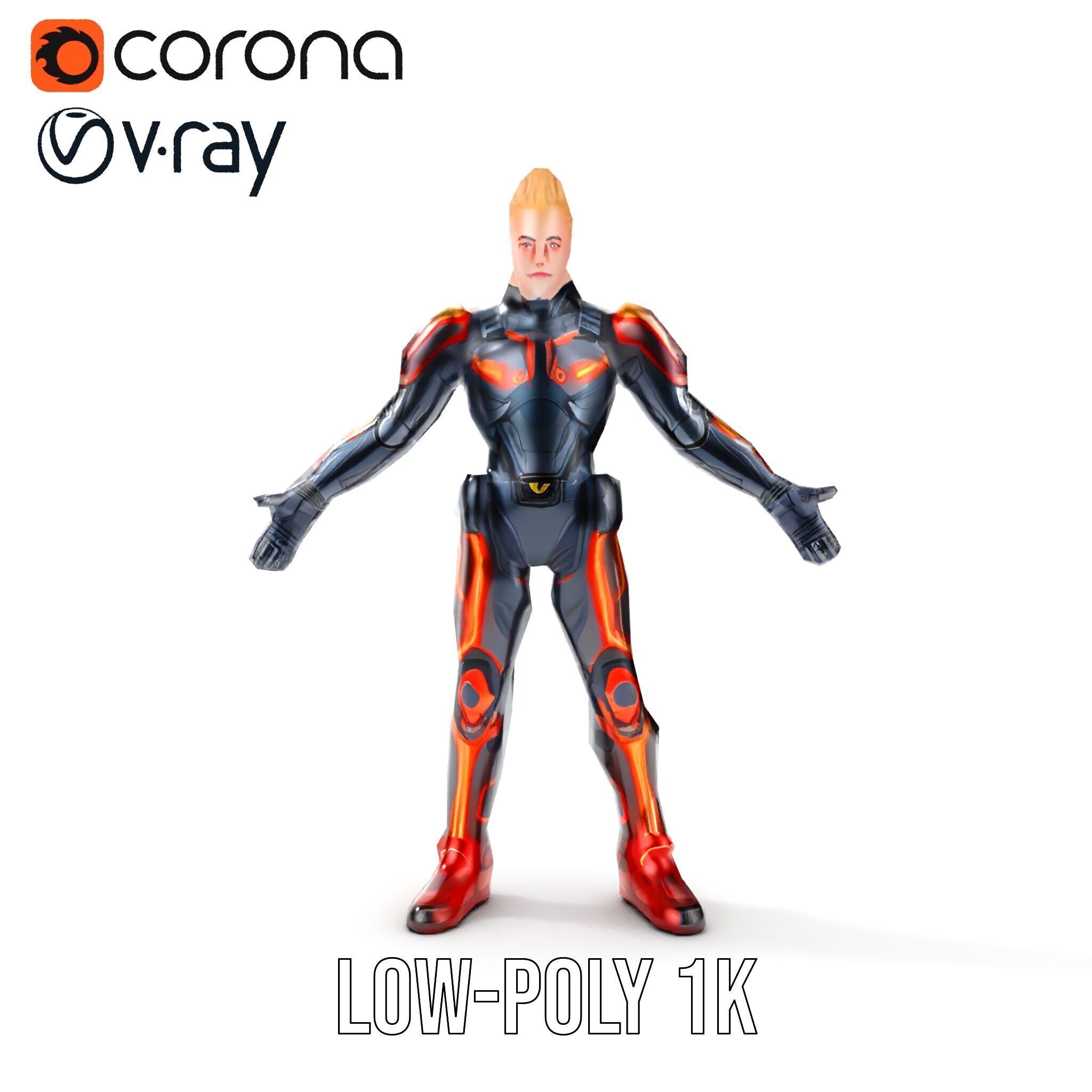 Futuristic Cyber Warrior Rigged and Animated Low-poly 3D model_29