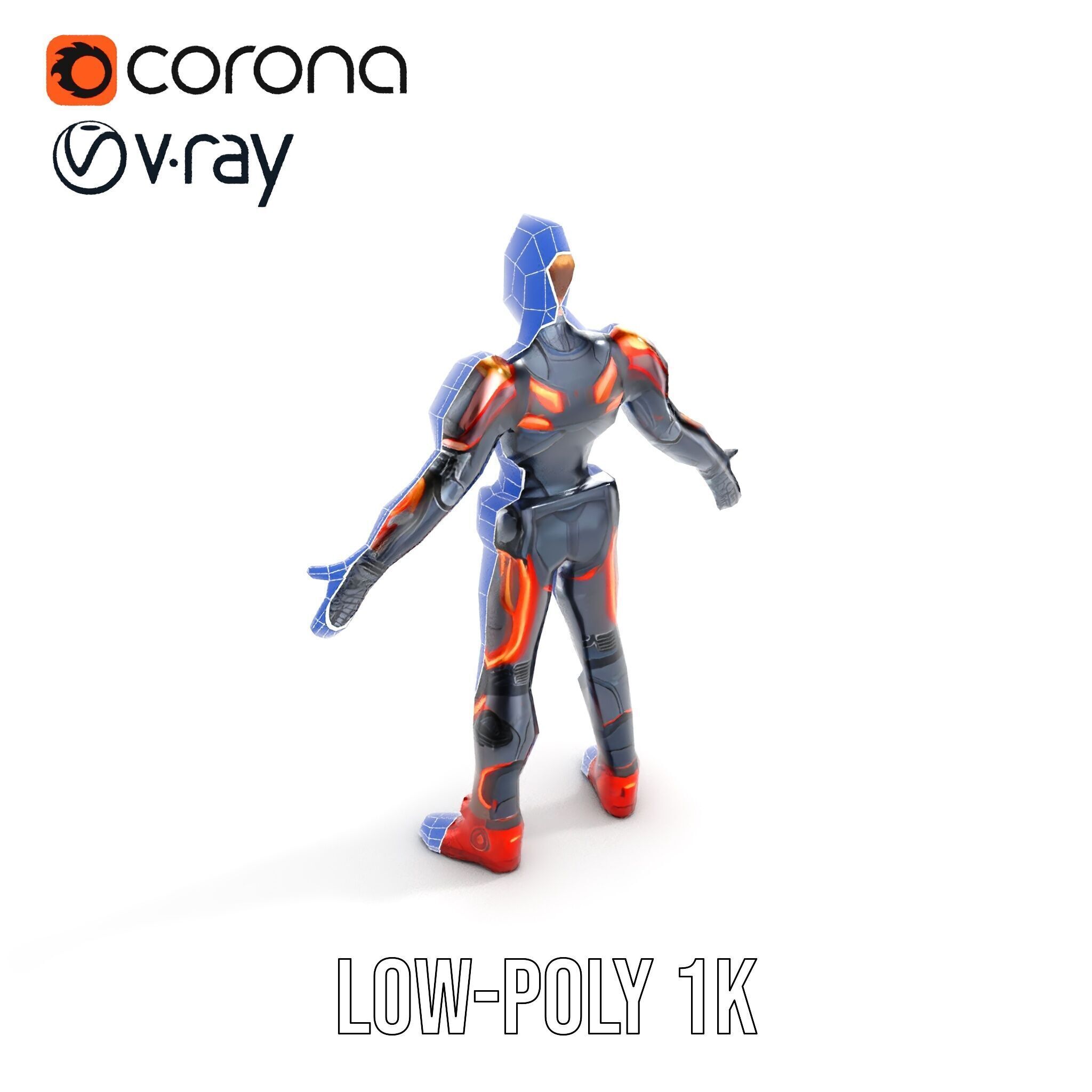 Futuristic Cyber Warrior Rigged and Animated Low-poly 3D model_17