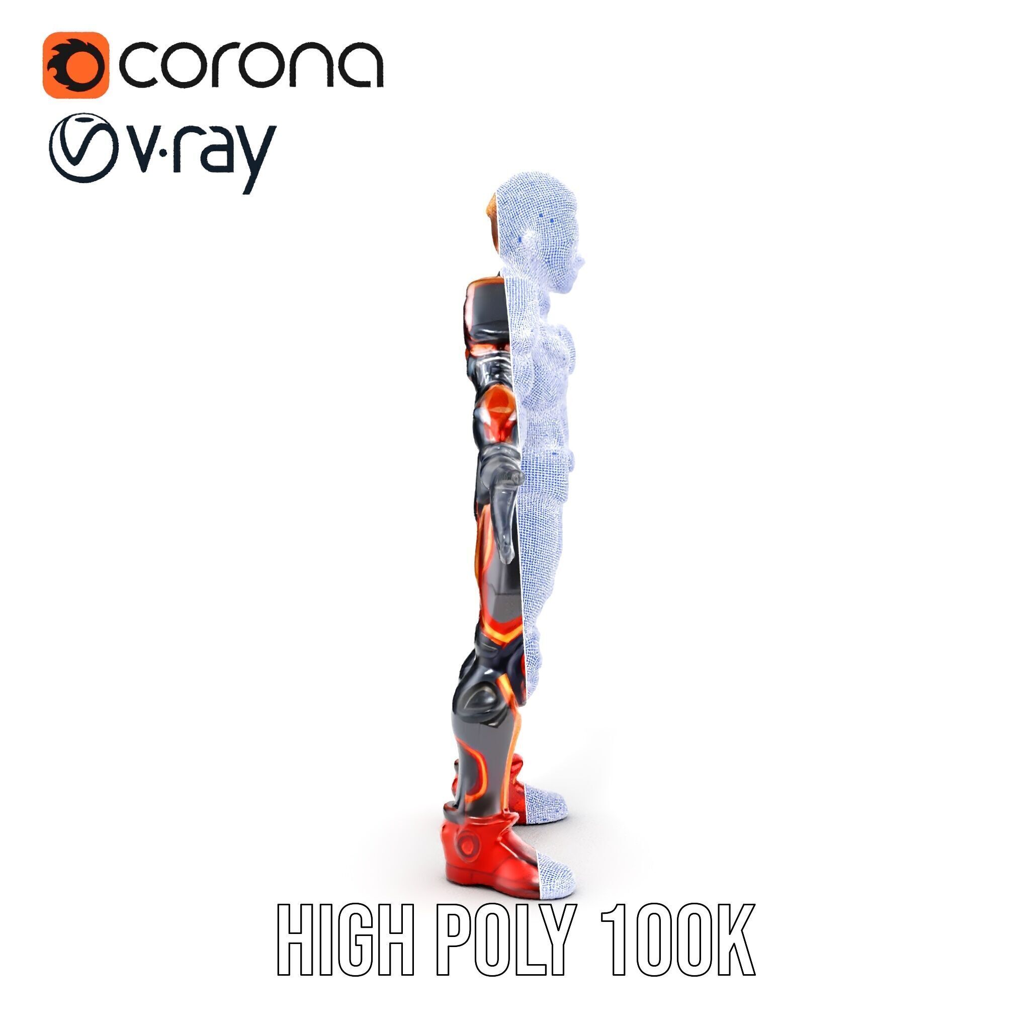 Futuristic Cyber Warrior Rigged and Animated Low-poly 3D model_36