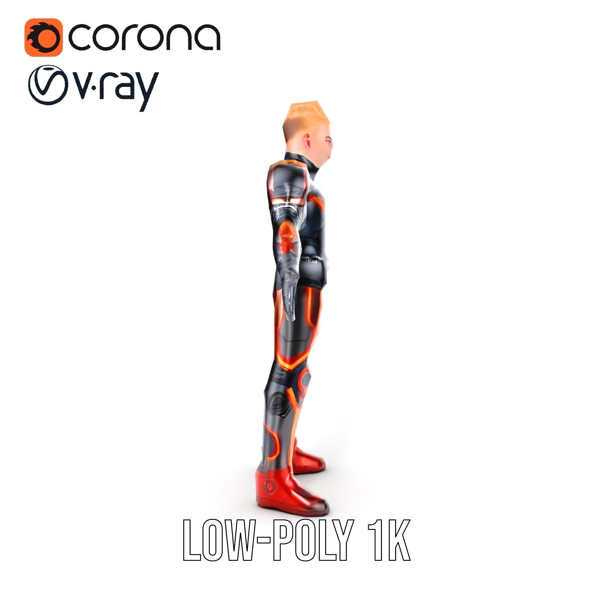 Futuristic Cyber Warrior Rigged and Animated Low-poly 3D model_32