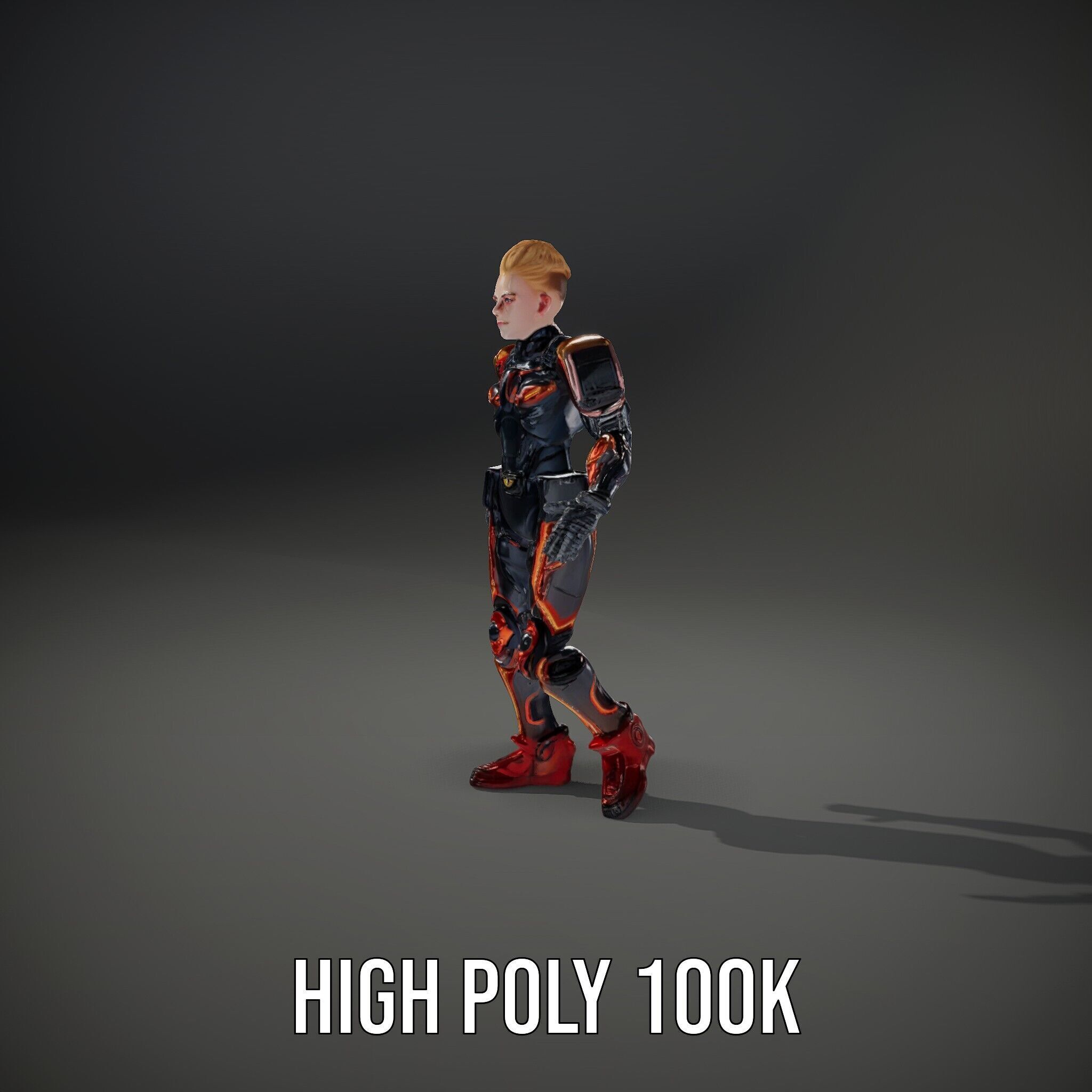 Futuristic Cyber Warrior Rigged and Animated Low-poly 3D model_15