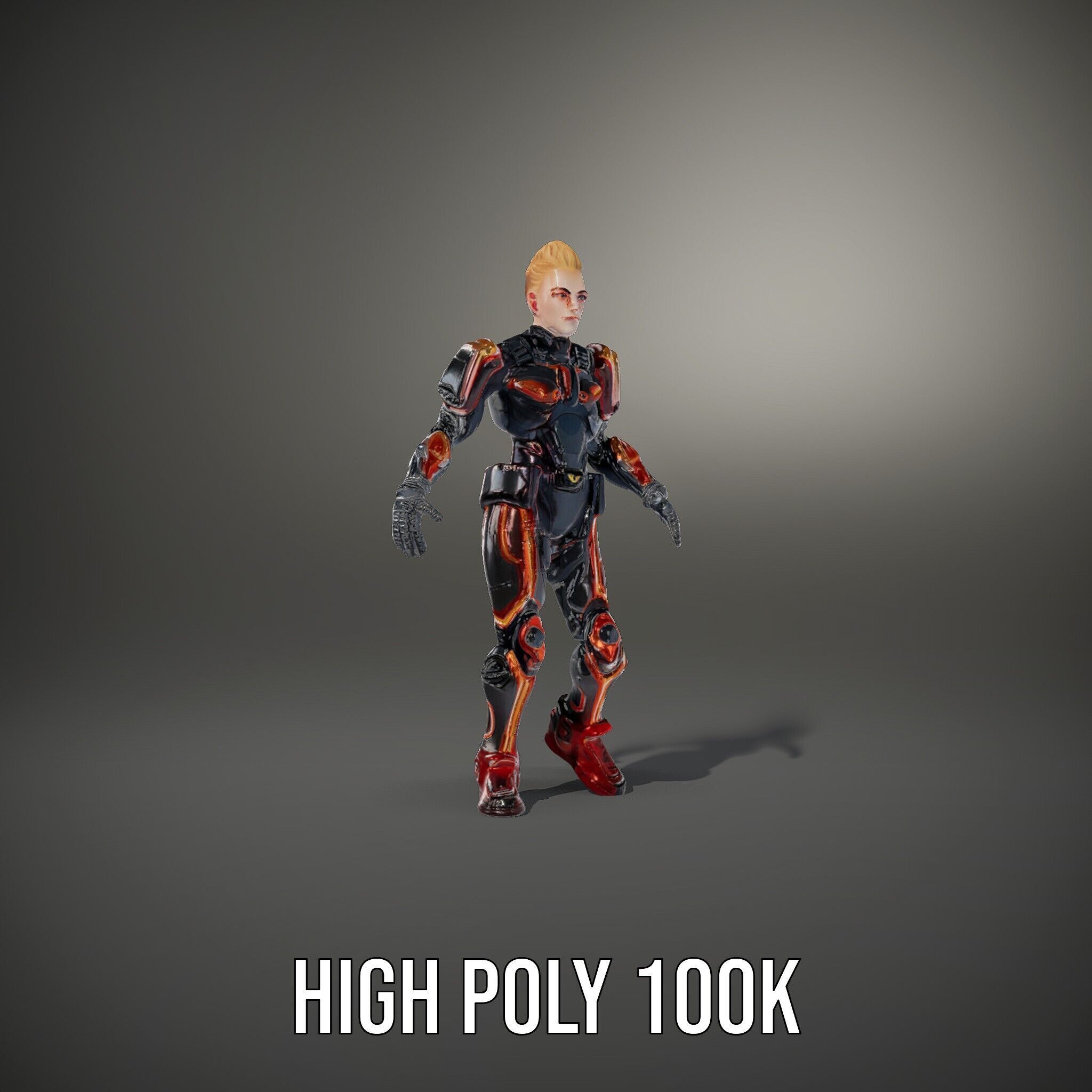 Futuristic Cyber Warrior Rigged and Animated Low-poly 3D model_9