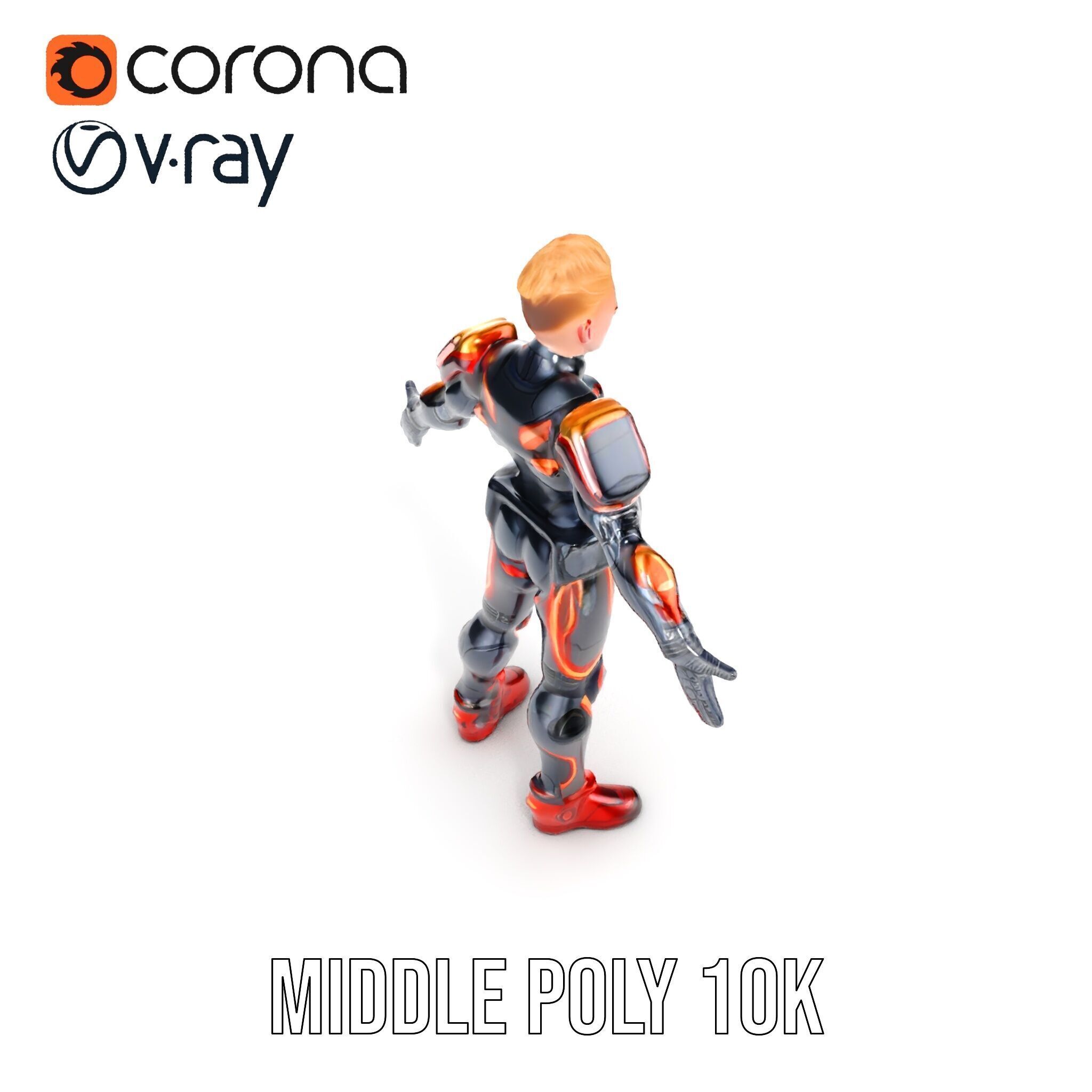 Futuristic Cyber Warrior Rigged and Animated Low-poly 3D model_20