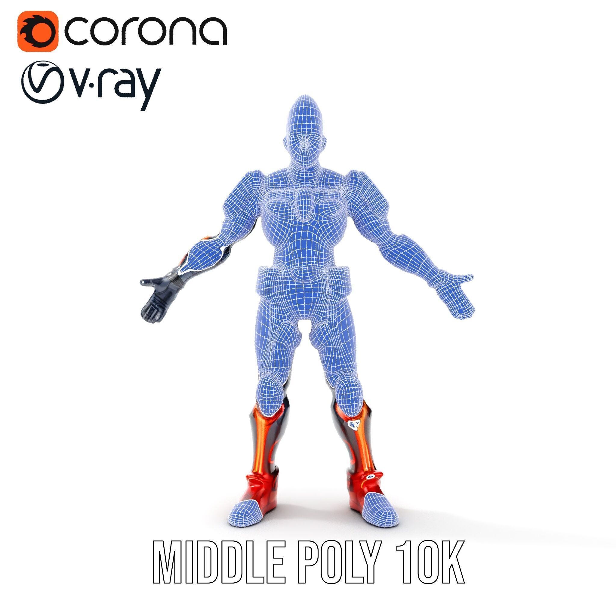 Futuristic Cyber Warrior Rigged and Animated Low-poly 3D model_37