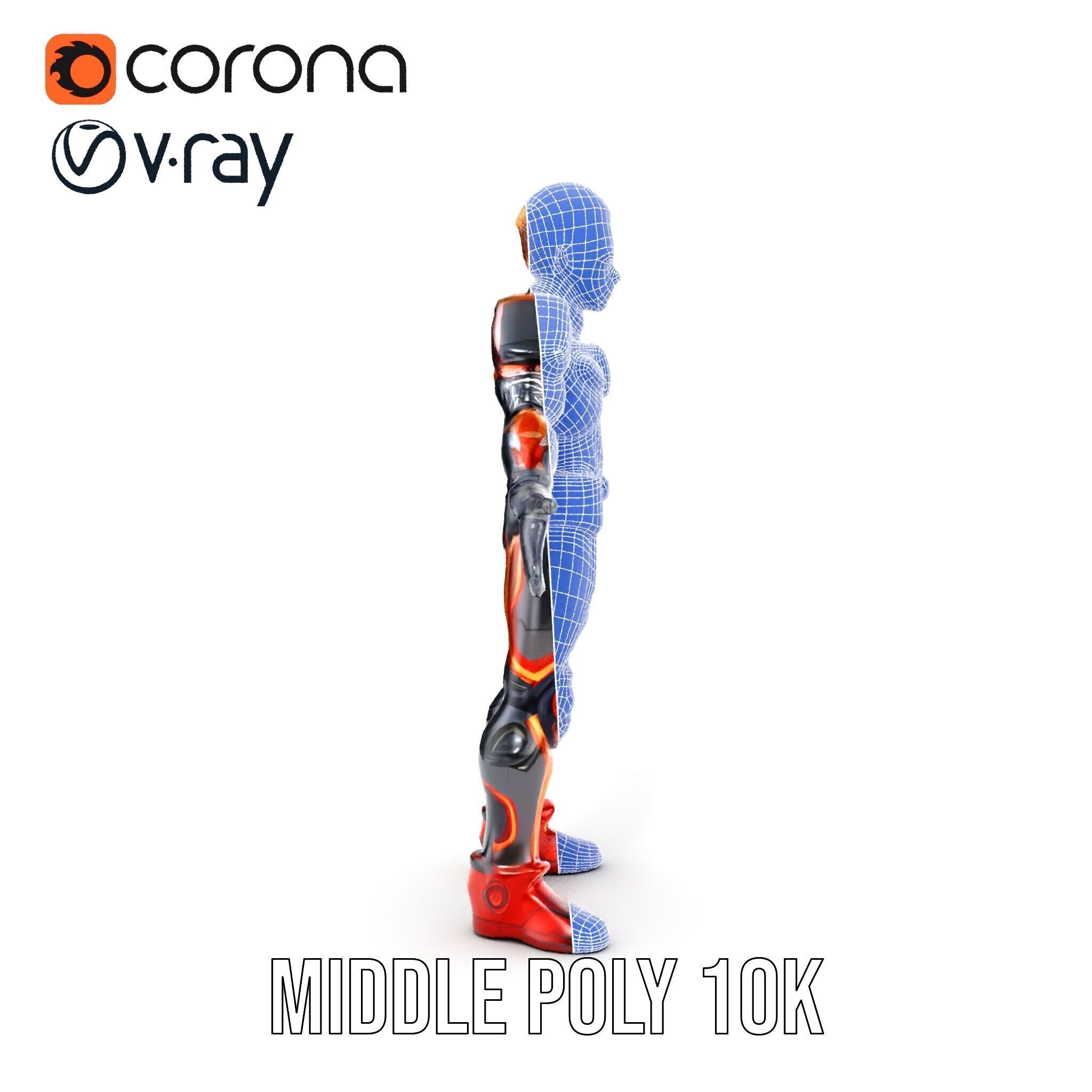 Futuristic Cyber Warrior Rigged and Animated Low-poly 3D model_28