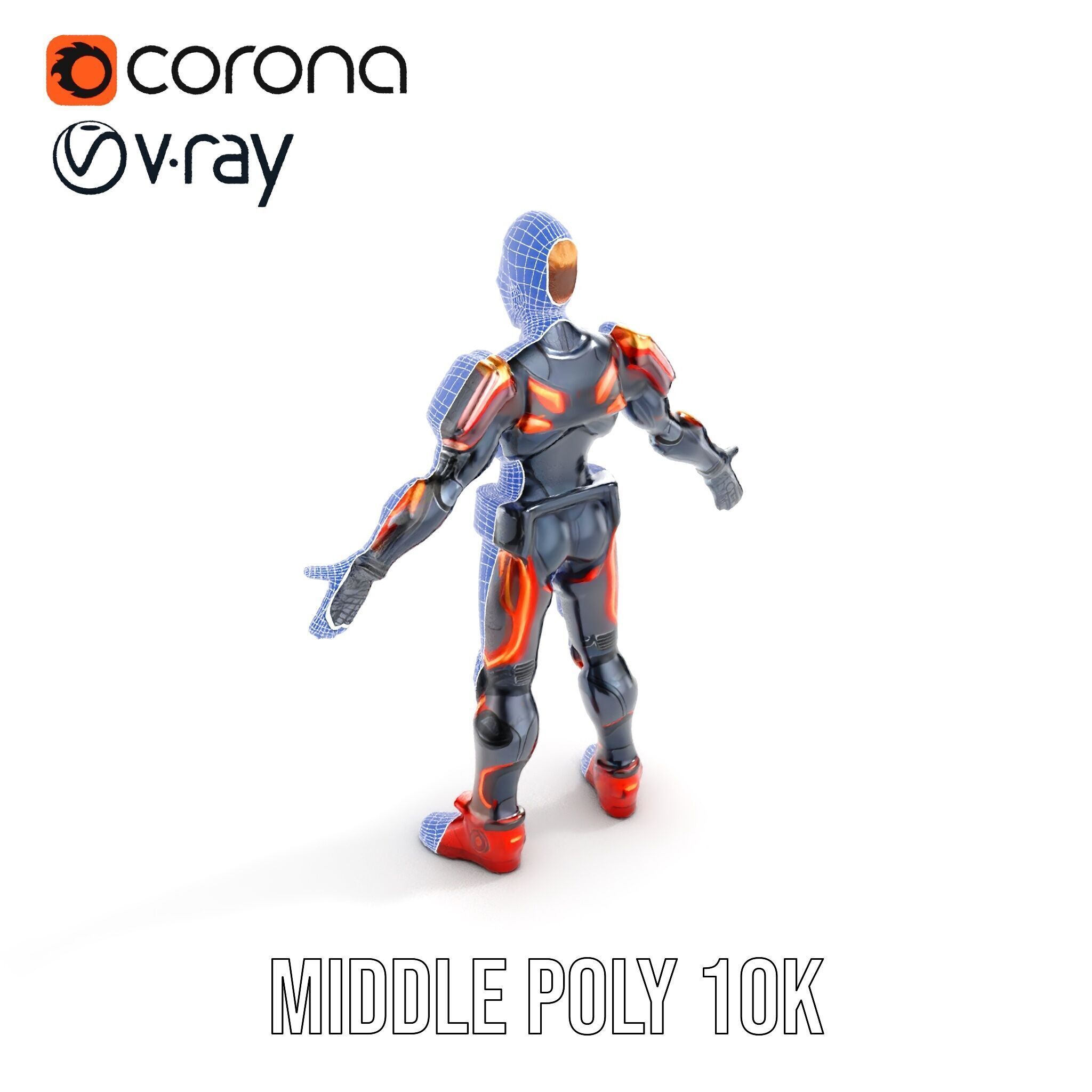 Futuristic Cyber Warrior Rigged and Animated Low-poly 3D model_31