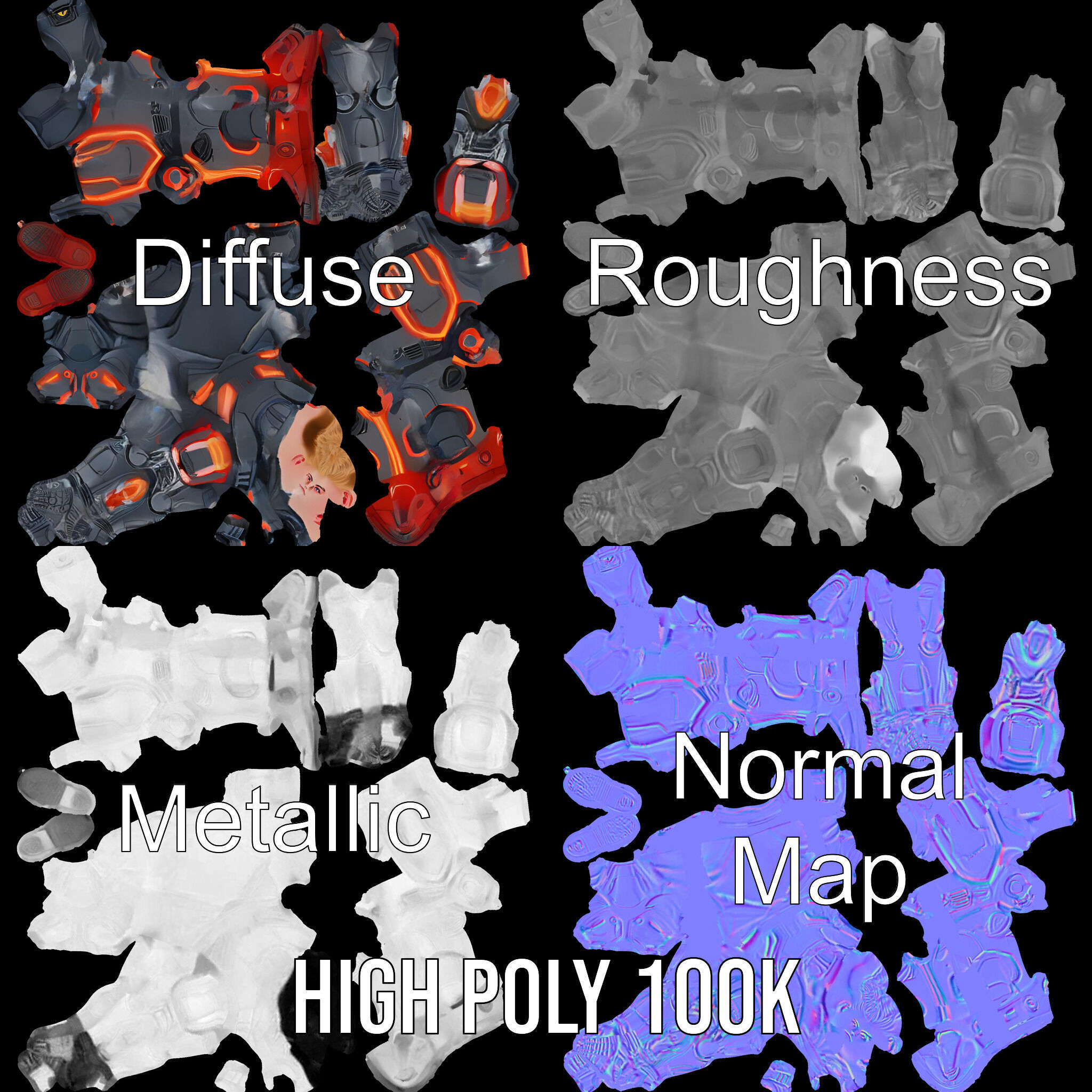 Futuristic Cyber Warrior Rigged and Animated Low-poly 3D model_4