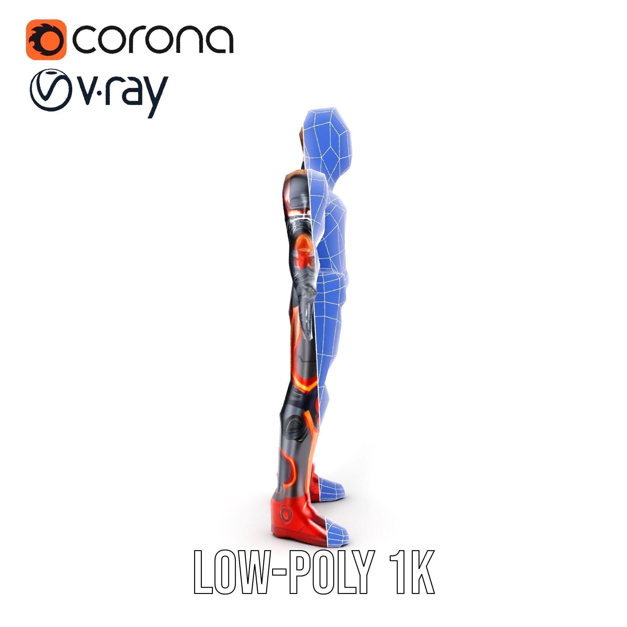 Futuristic Cyber Warrior Rigged and Animated Low-poly 3D model_14